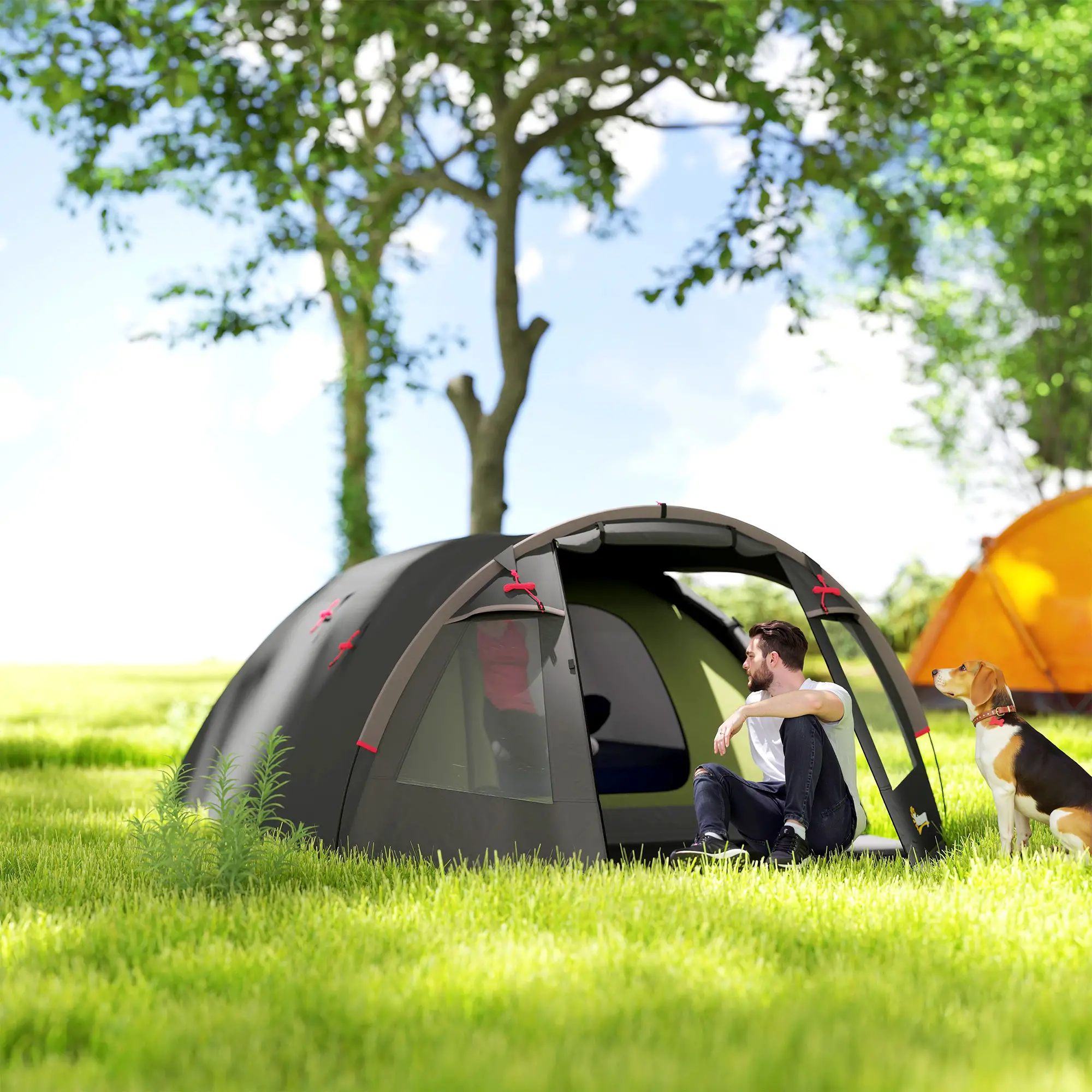 2-4 Man Camping Tent, 3000mm Waterproof, 2 Rooms, Sewn-in Groundsheet, 3 Doors - Image 10