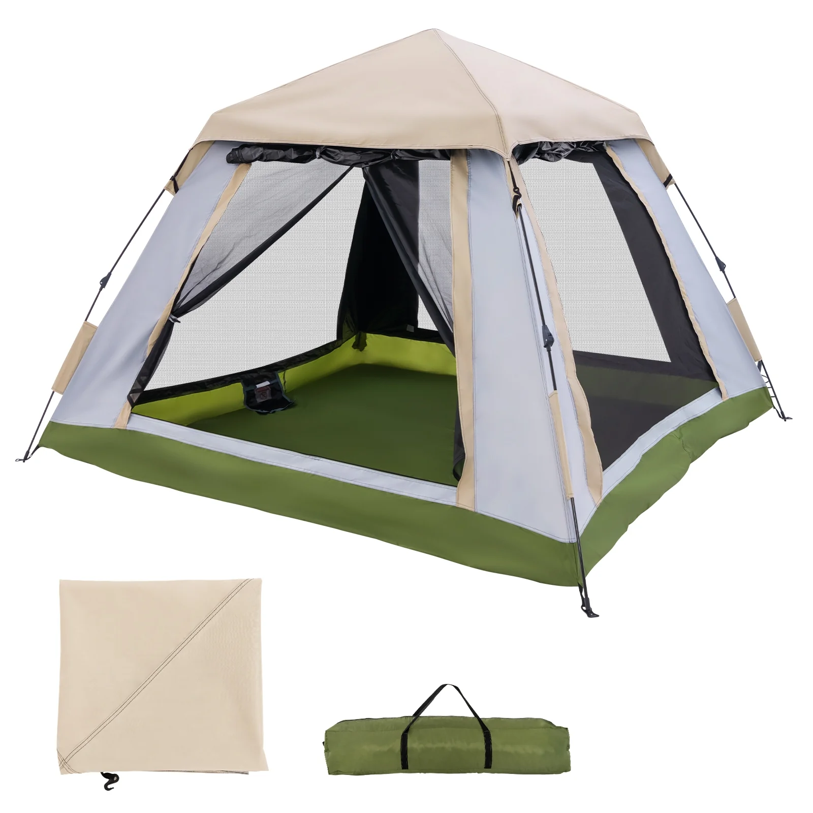 2-4 Person Pop-Up Camping Tent, Removable Rainfly, Beige - Image 5