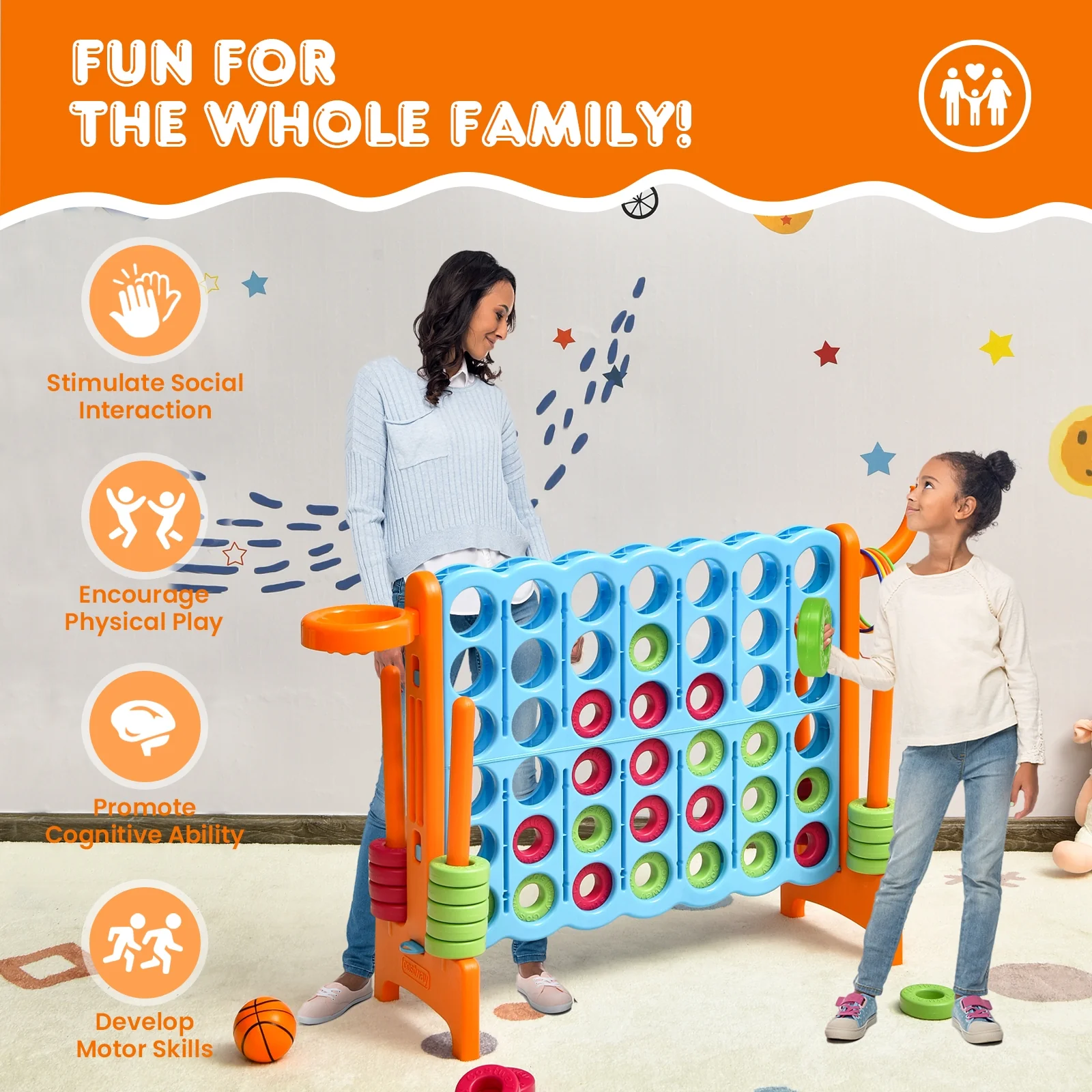 2.5ft Giant Game Set, 4-To-Score, Orange - Image 3