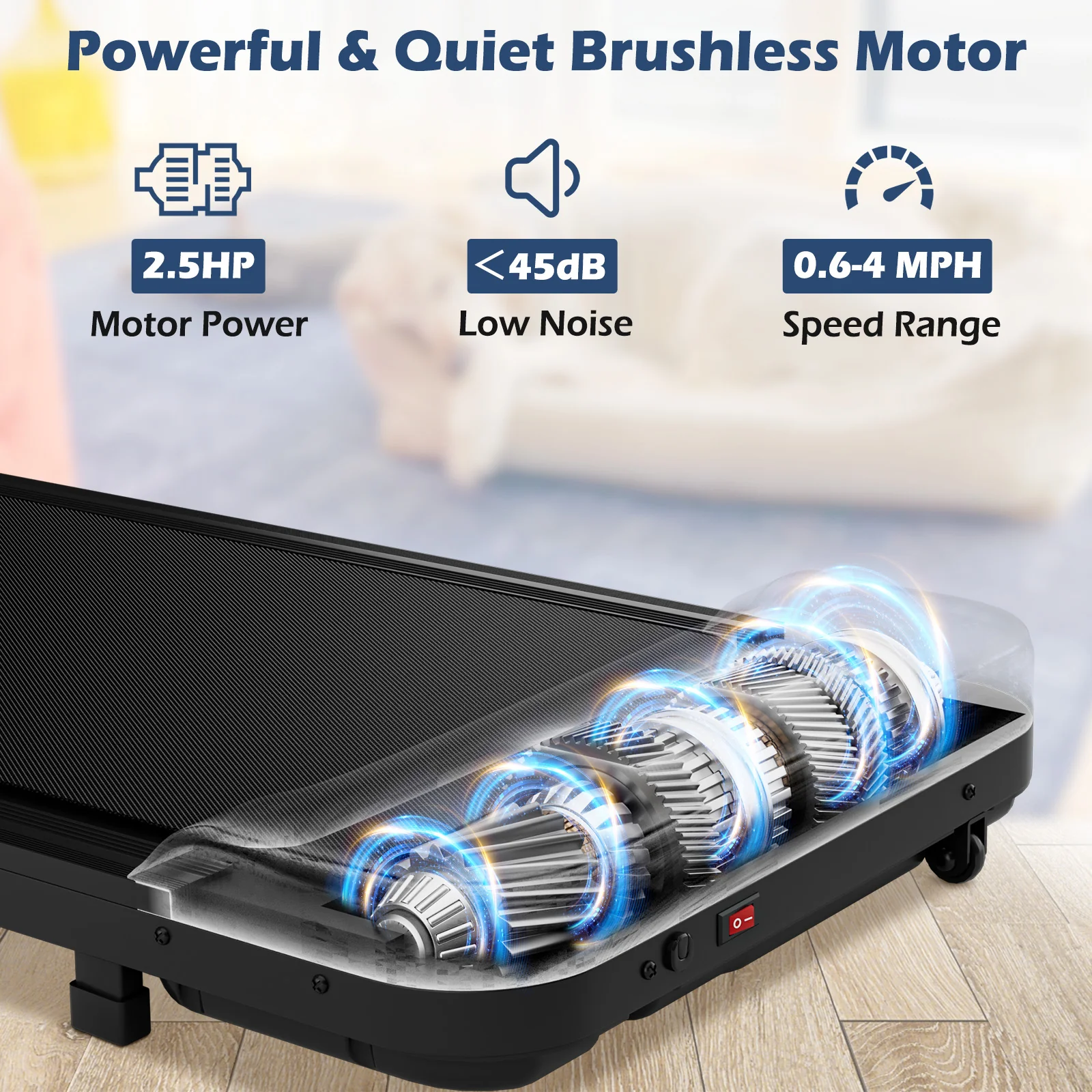 2.5HP Under Desk Treadmill, Remote Control, 3 Modes, Black - Image 10