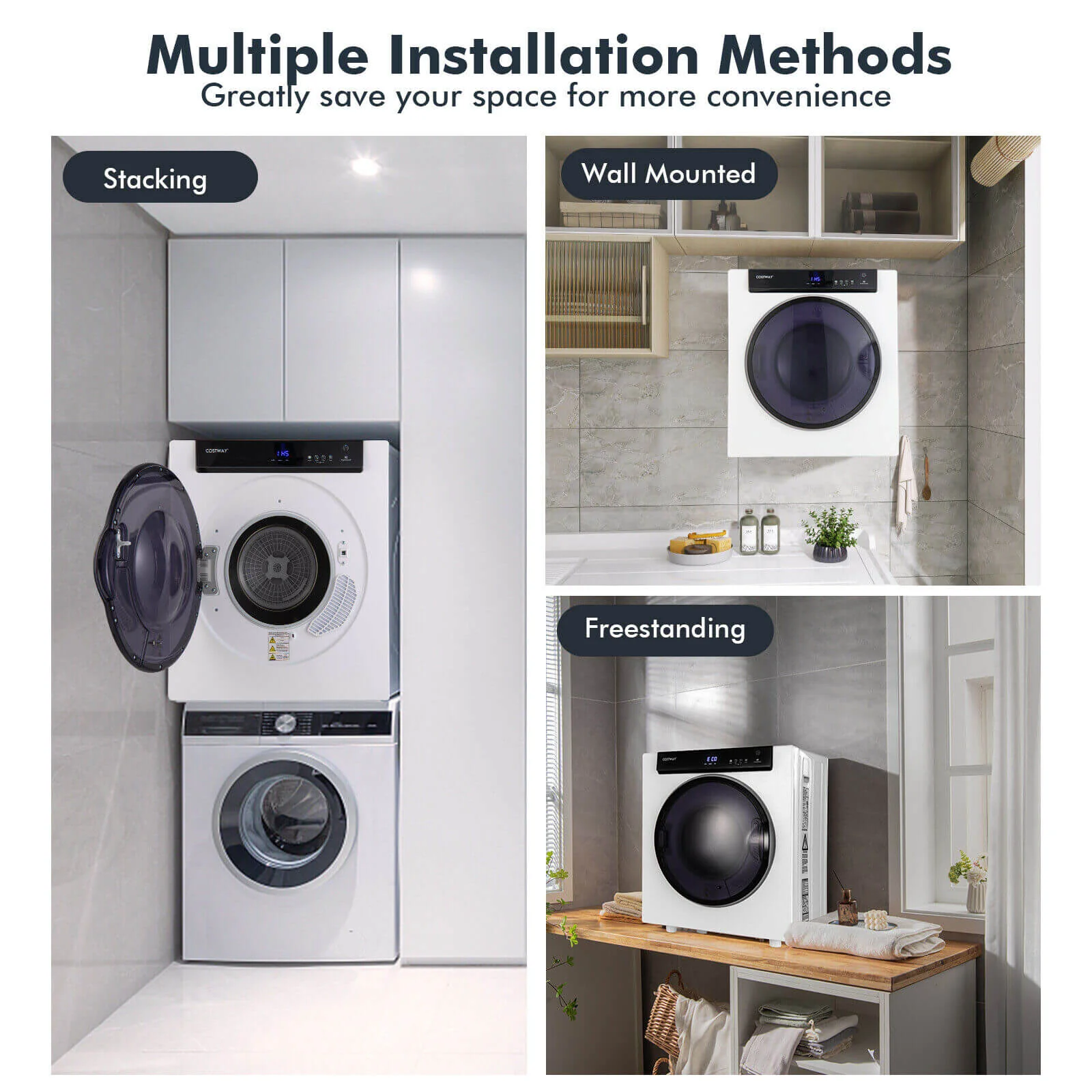 2.6 Cu.ft Compact Clothes Dryer, Touch Panel, 2 Modes, White - Image 10