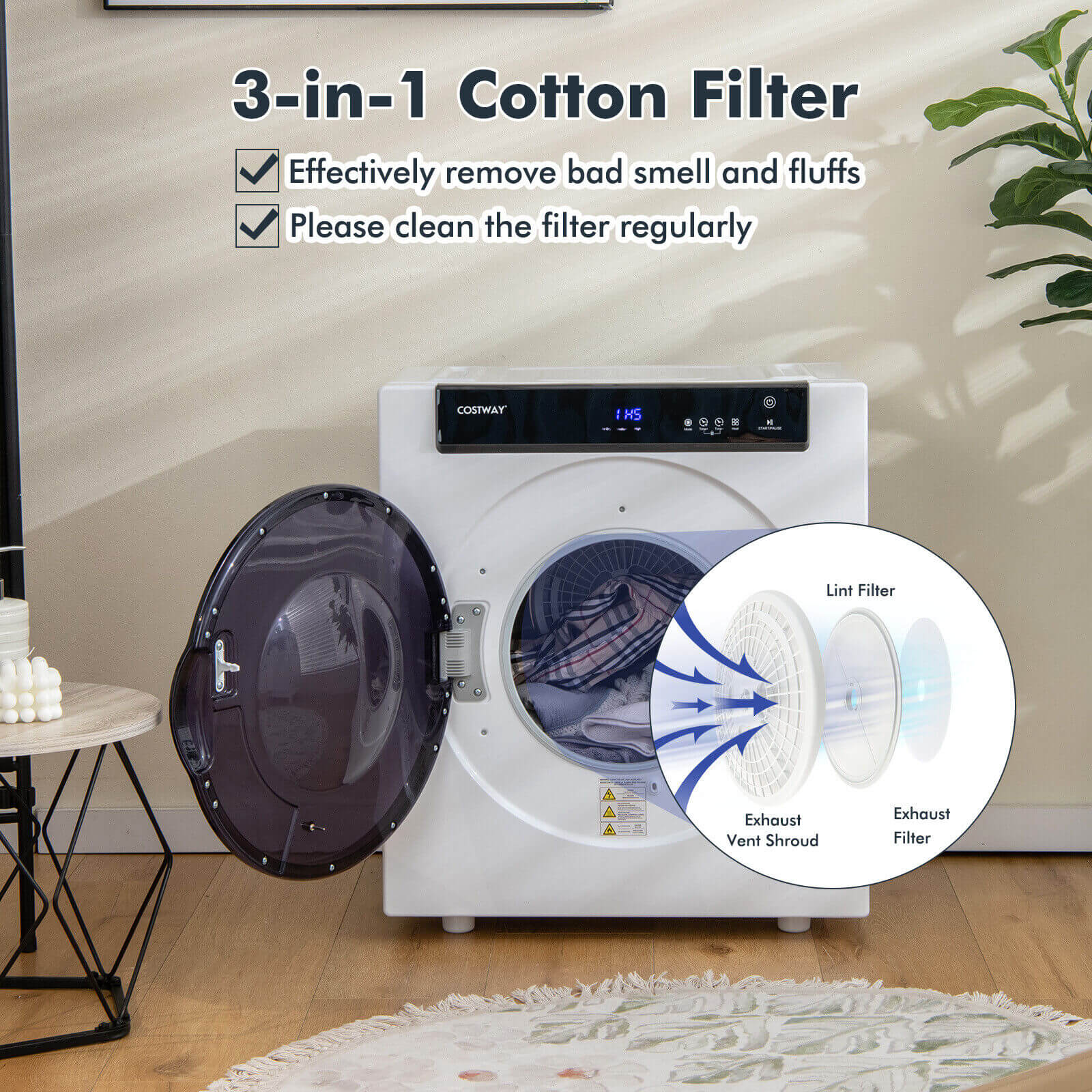 2.6 Cu.ft Compact Clothes Dryer, Touch Panel, 2 Modes, White - Image 3