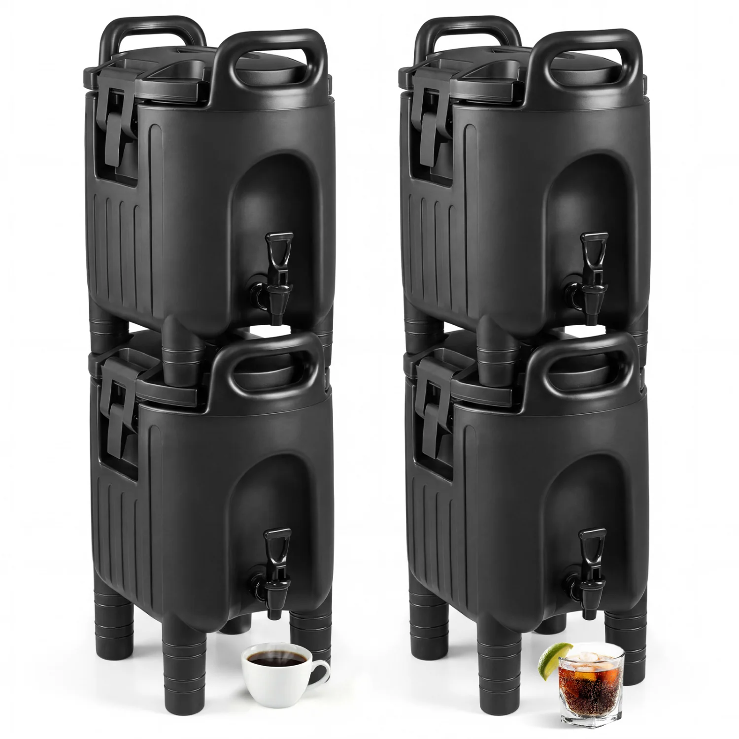 2.6 Gal Insulated Beverage Dispensers, Set of 4, Black