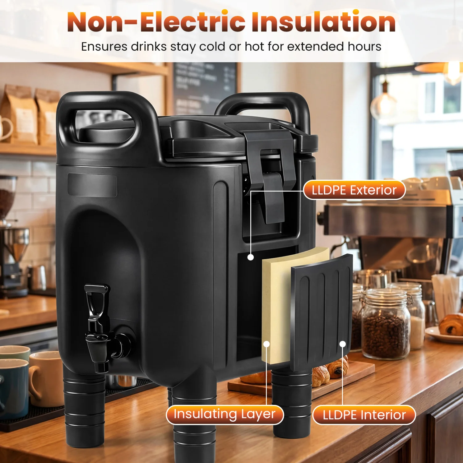 2.6 Gal Insulated Beverage Dispensers, Set of 4, Black - Image 4