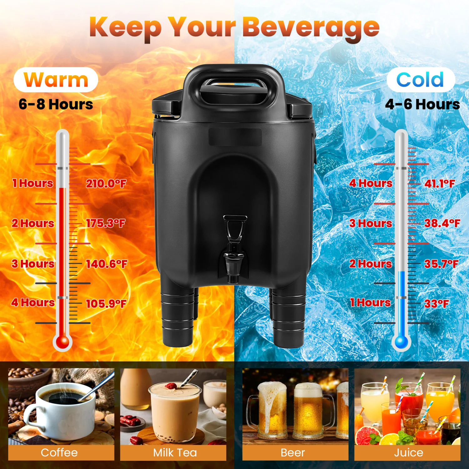 2.6 Gal Insulated Beverage Dispensers, Set of 4, Black - Image 5