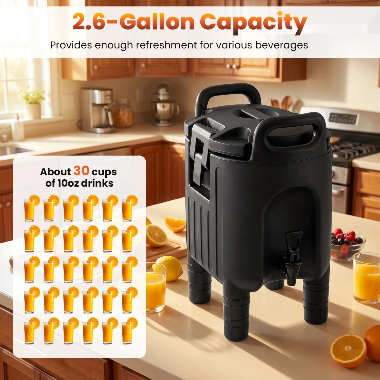 2.6 Gal Insulated Beverage Dispensers, Set of 4, Black - Image 6