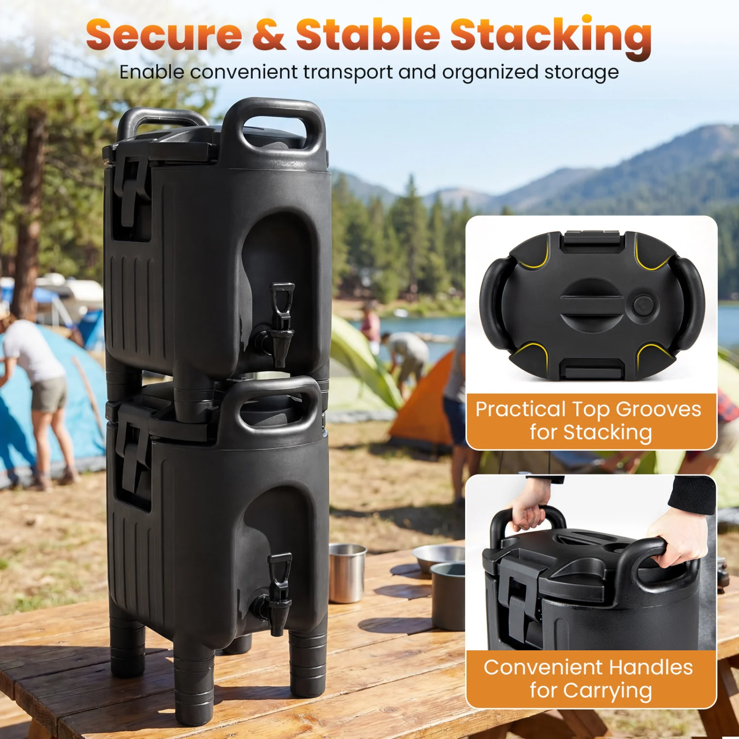 2.6 Gal Insulated Beverage Dispensers, Set of 4, Black - Image 7