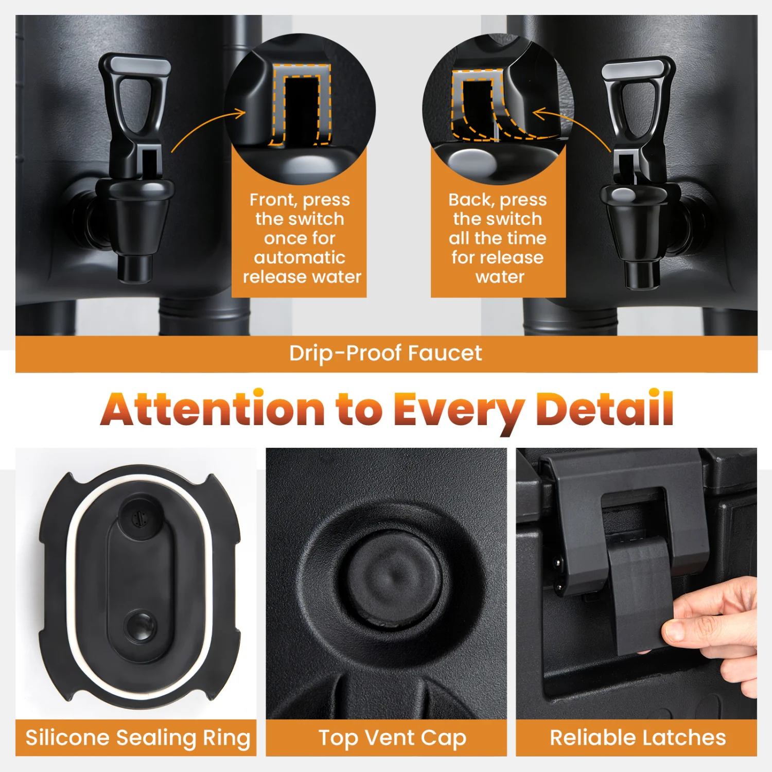 2.6 Gal Insulated Beverage Dispensers, Set of 4, Black - Image 9