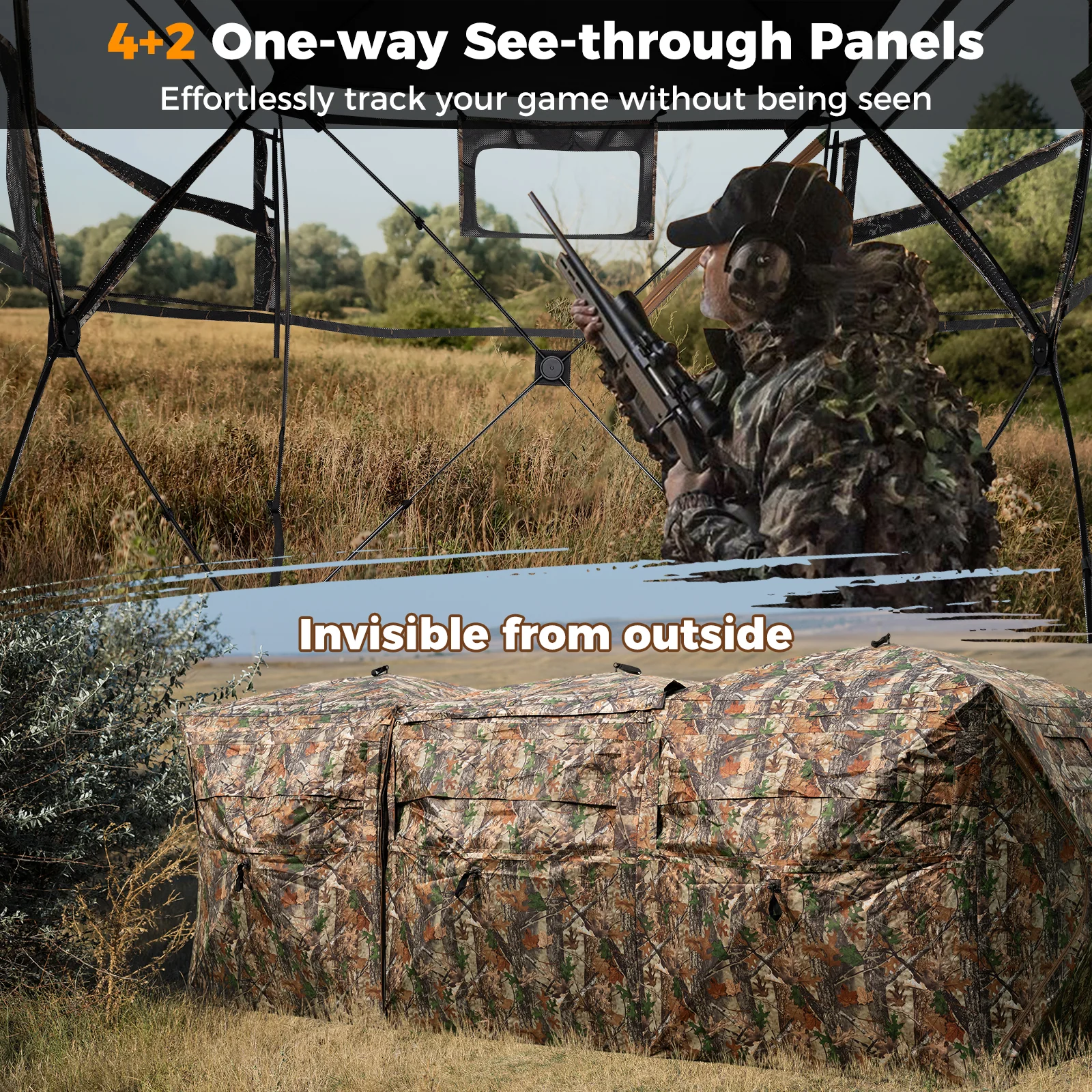2-6 Person Side-by-Side Hunting Blinds Double One-way See-through Ground Blinds - Image 5