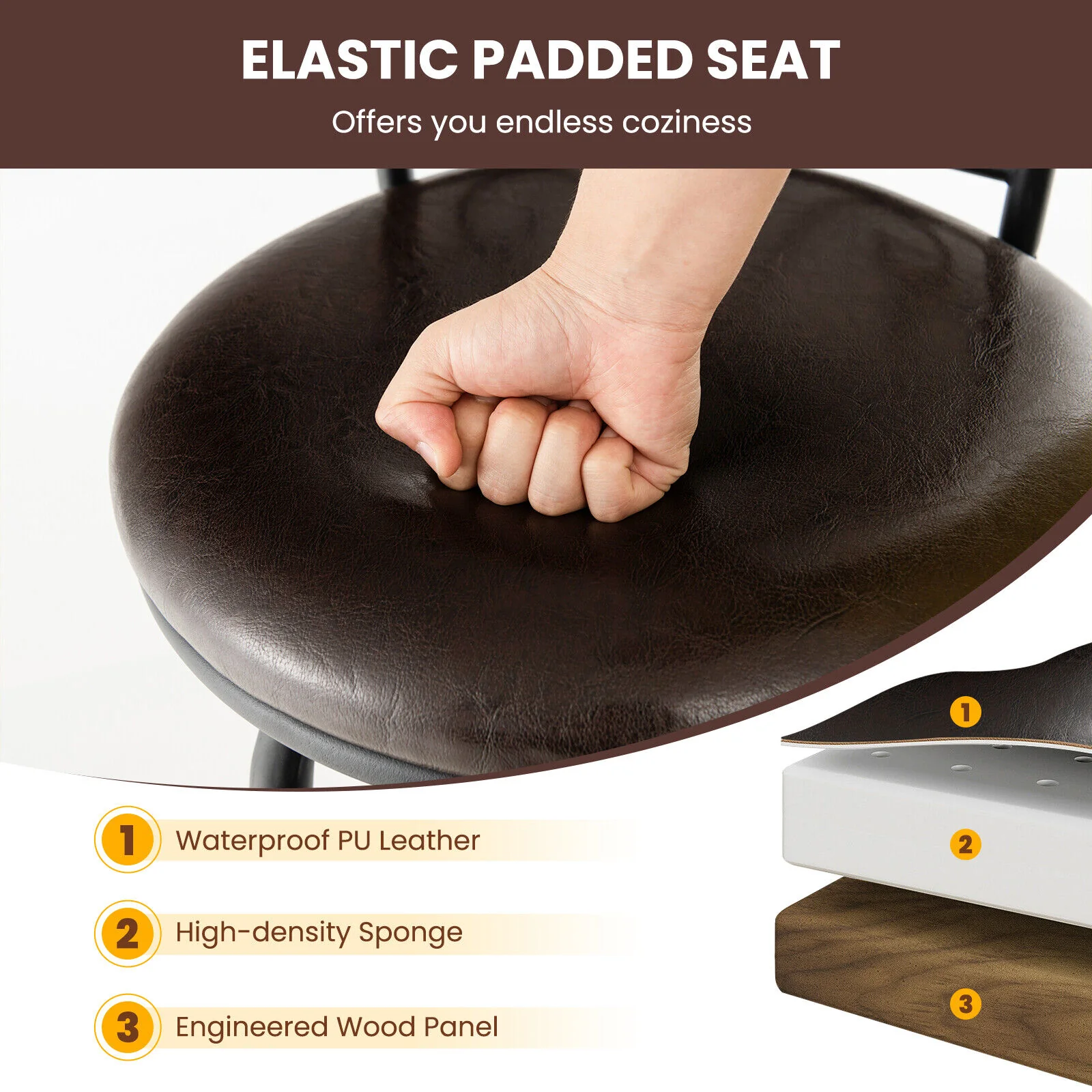 2 Adjustable PU Swivel Barstools, 24-30 Inch, Brown - Image 10