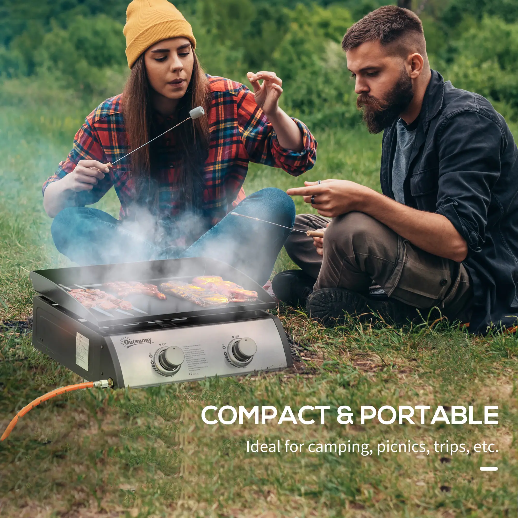 2 Burner Portable Tabletop Gas Grill, For Camping Picnic, Silver - Image 6
