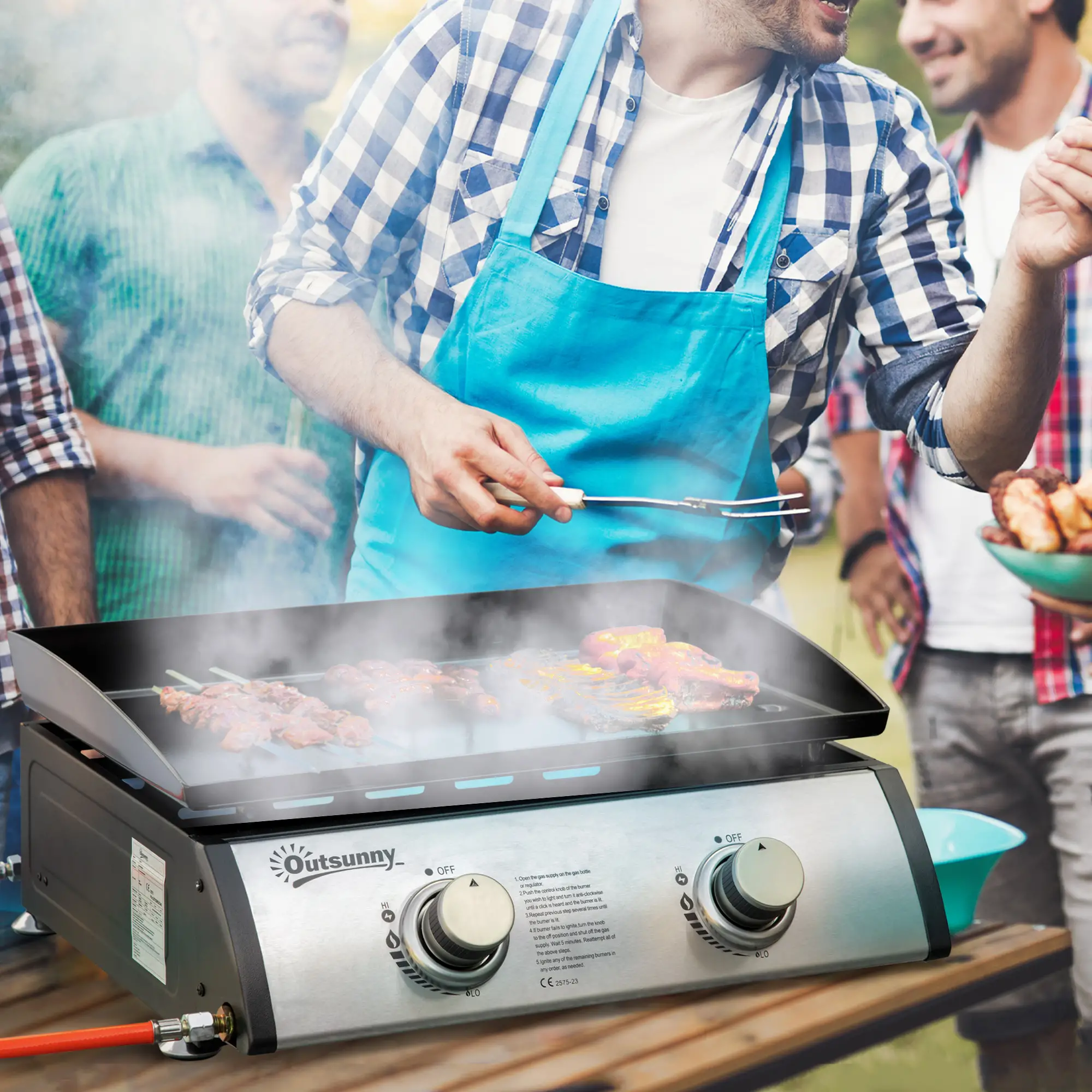 2 Burner Portable Tabletop Gas Grill, For Camping Picnic, Silver - Image 8