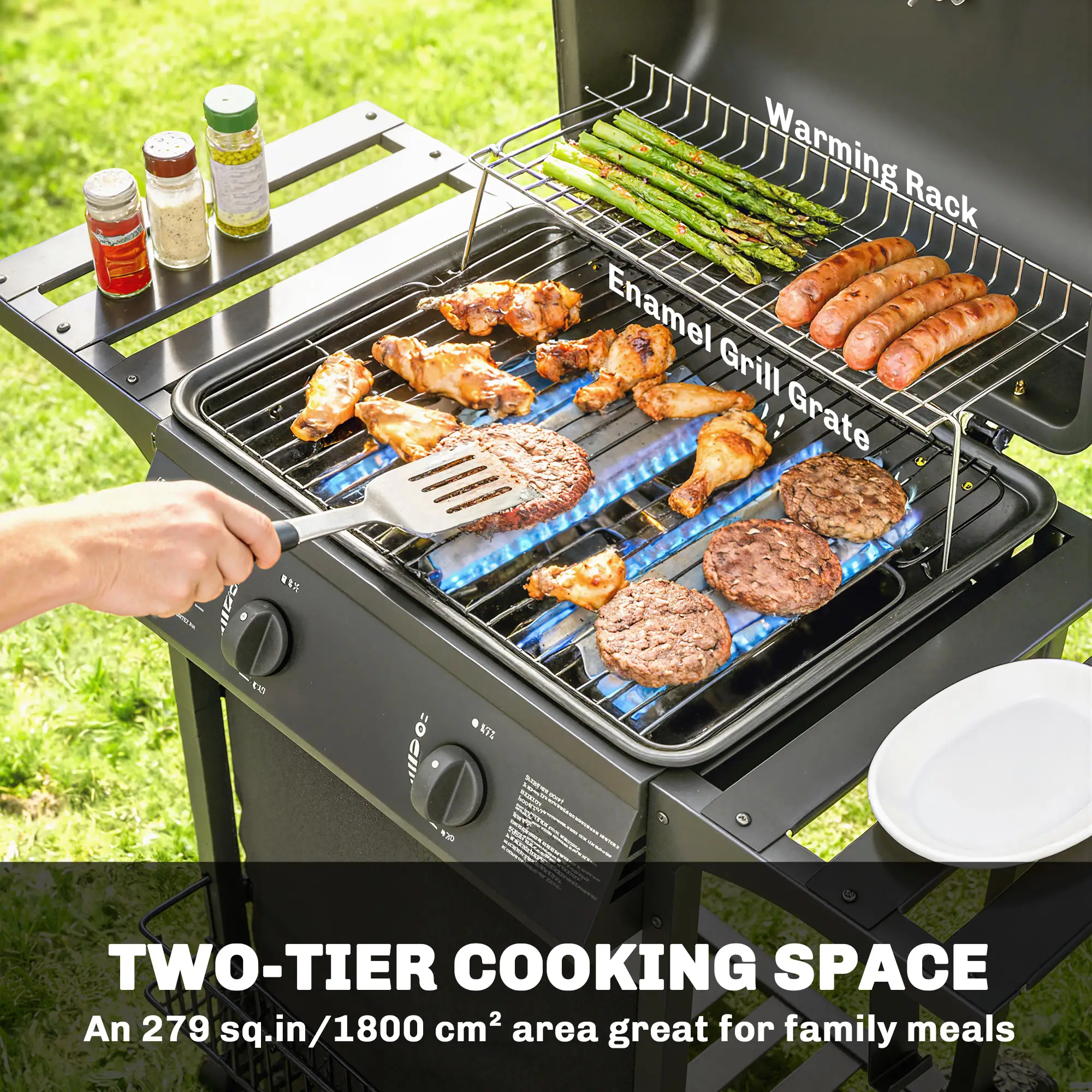 2-Burner Propane Gas Grill, 18000 BTU, Black - Image 5