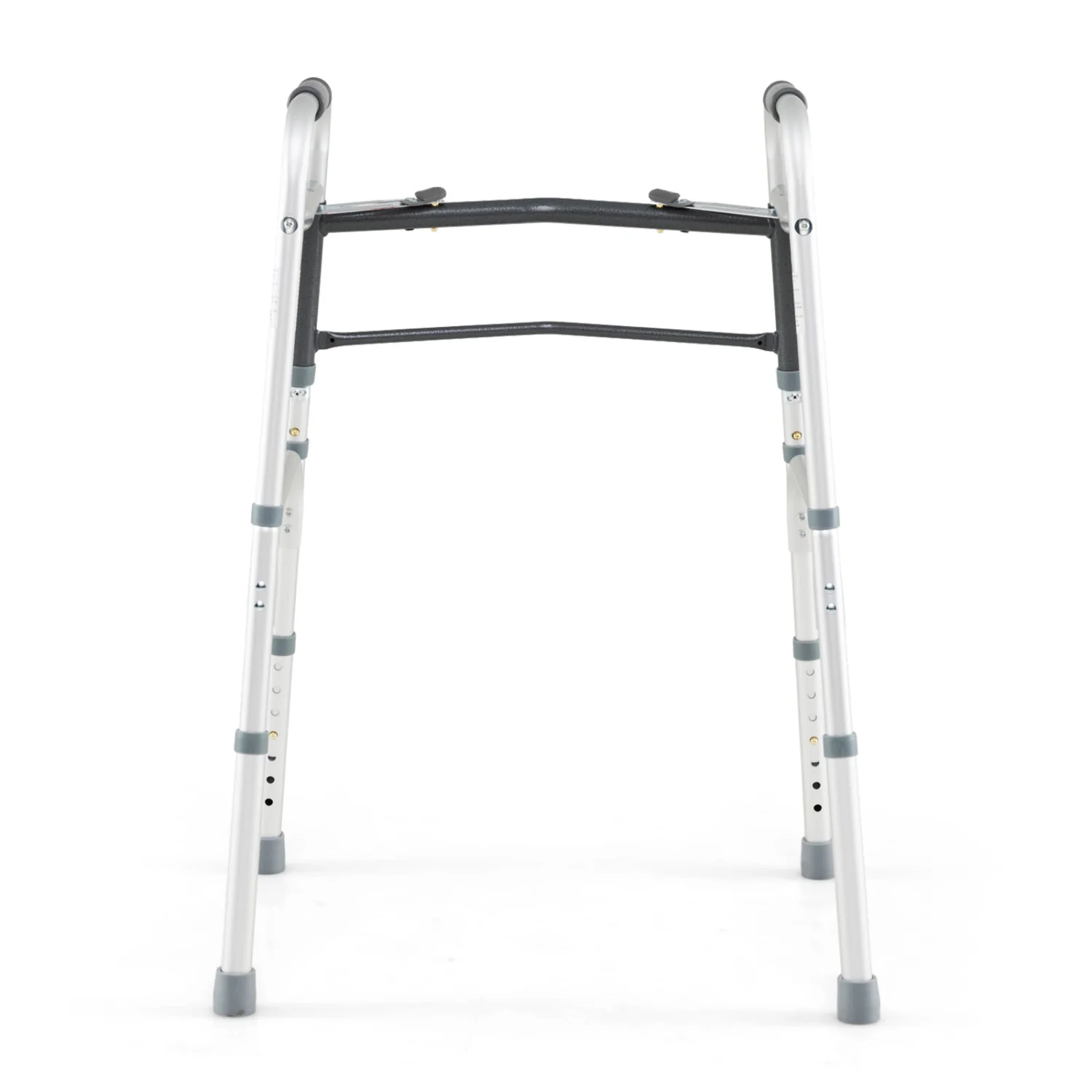 2-Button Folding Walker Lightweight with 7-Level Adjustable Height, Silver