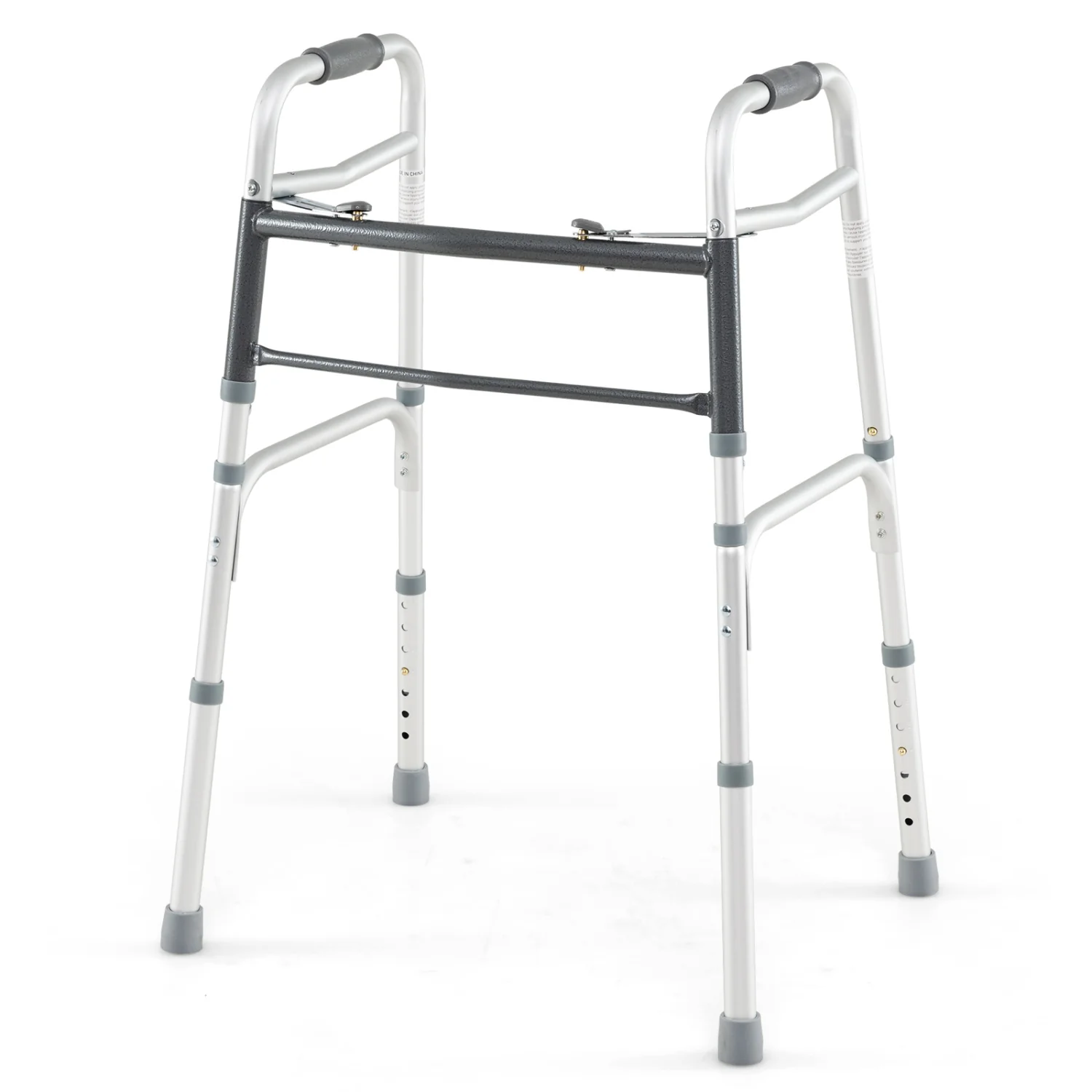 2-Button Folding Walker Lightweight with 7-Level Adjustable Height, Silver - Image 8