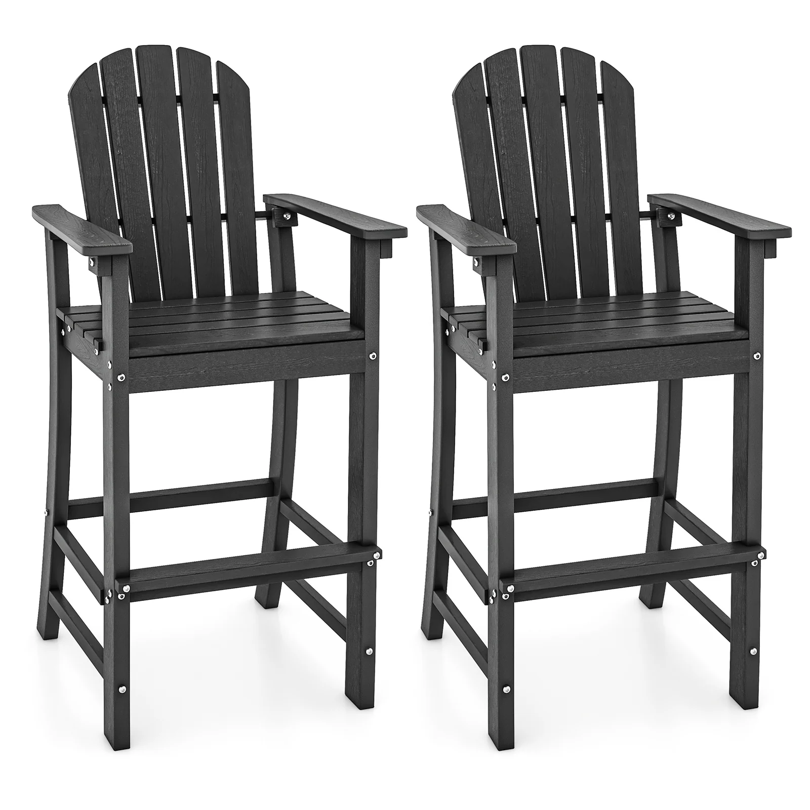 2 Counter Height Outdoor HDPE Bar Stool Set, Black