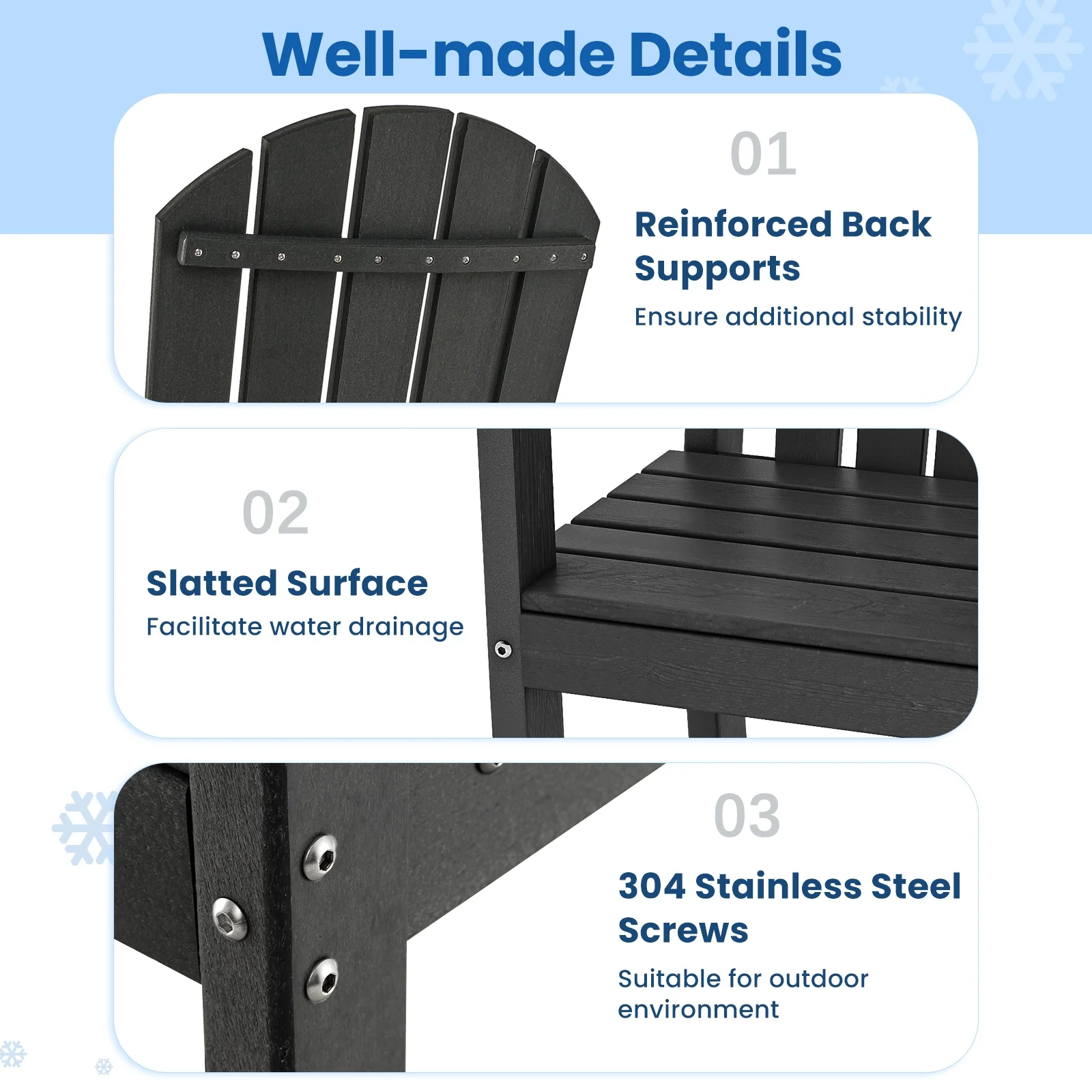 2 Counter Height Outdoor HDPE Bar Stool Set, Black - Image 6