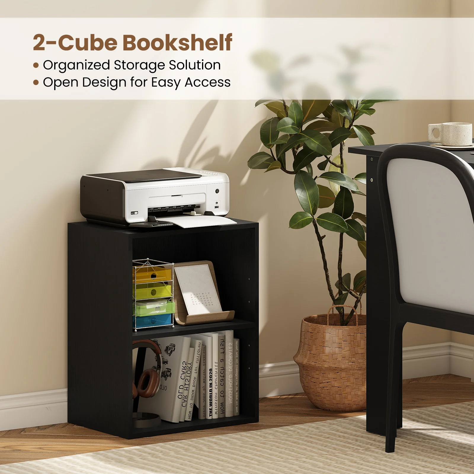 2-Cube Bookcase Floor Standing Open Bookshelf with 5-Position Adjustable Shelf, Black - Image 10
