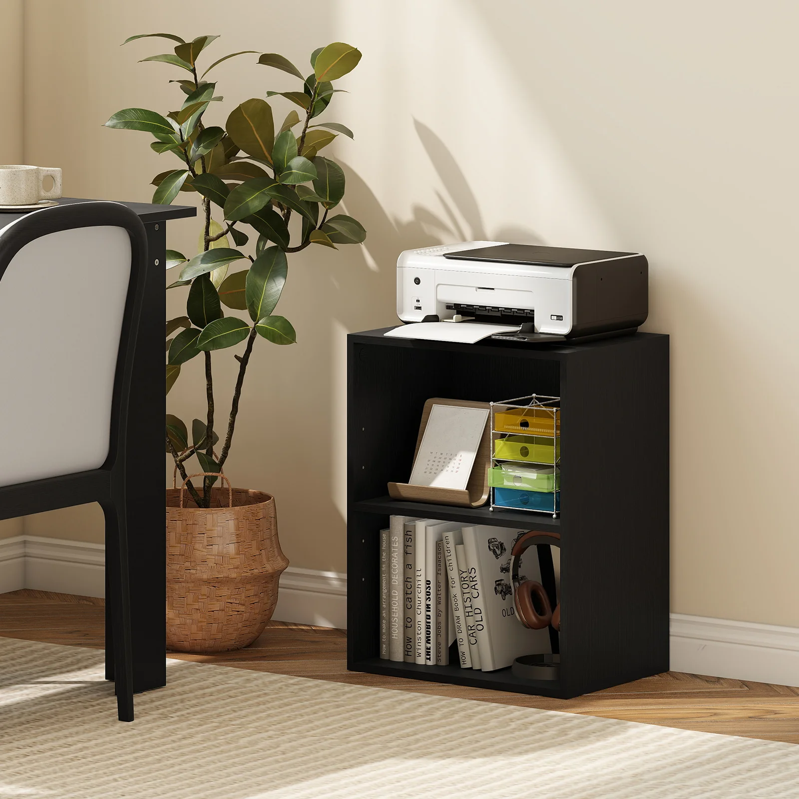 2-Cube Bookcase Floor Standing Open Bookshelf with 5-Position Adjustable Shelf, Black - Image 3