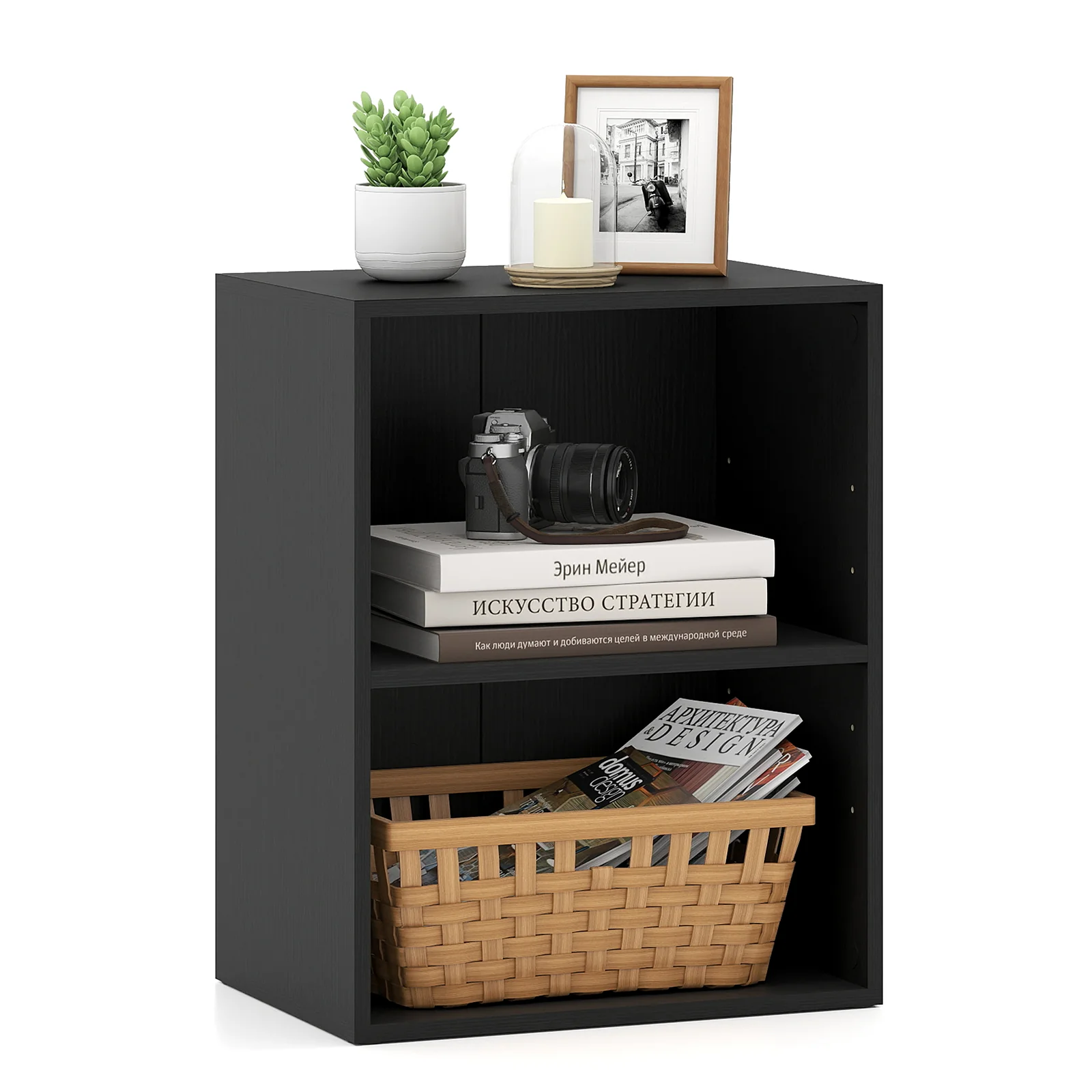 2-Cube Bookcase Floor Standing Open Bookshelf with 5-Position Adjustable Shelf, Black - Image 5