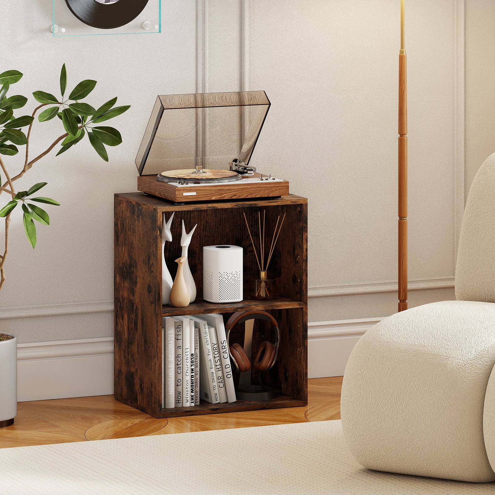 2-Cube Bookcase Floor Standing Open Bookshelf with 5-Position Adjustable Shelf, Brown - Image 2