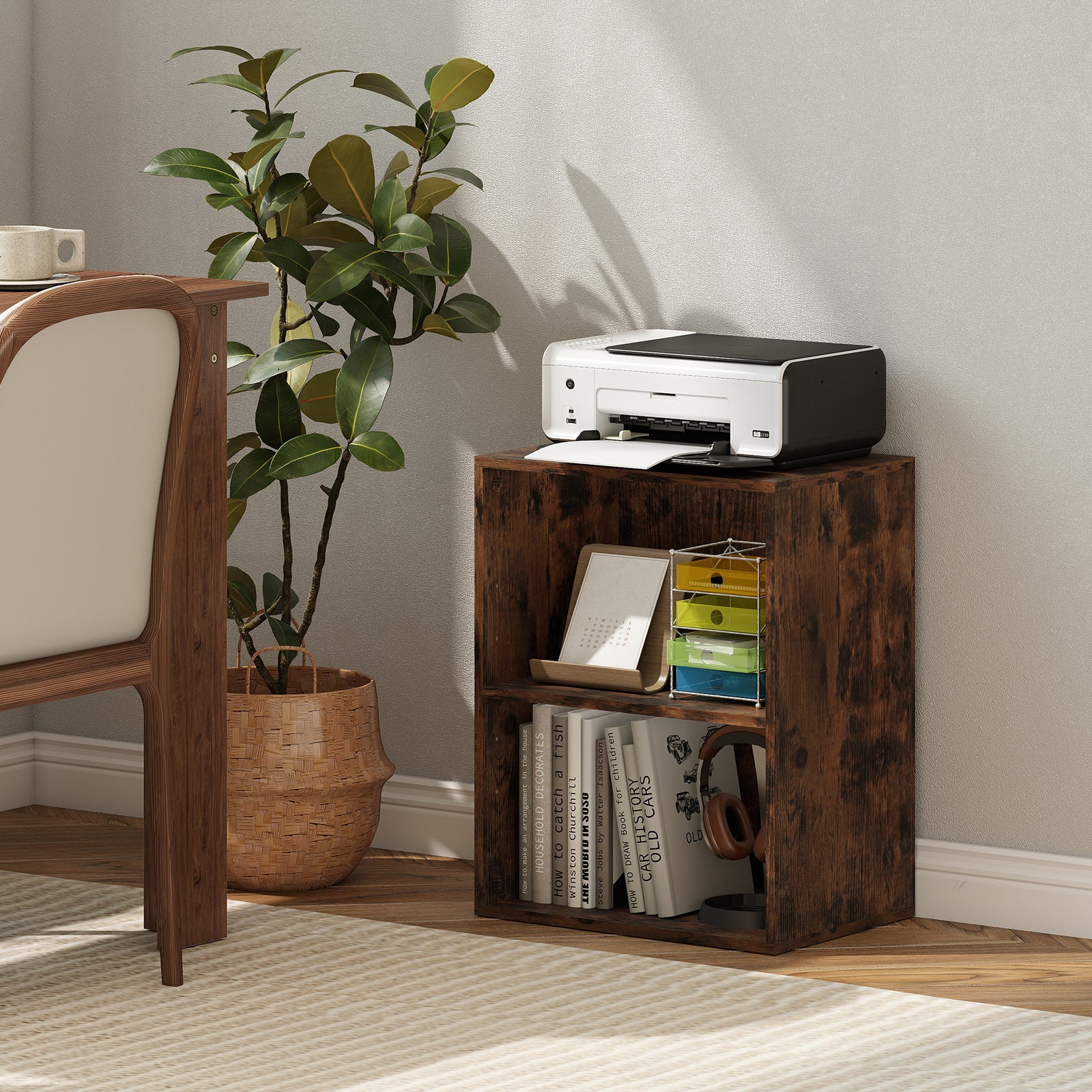 2-Cube Bookcase Floor Standing Open Bookshelf with 5-Position Adjustable Shelf, Brown - Image 3