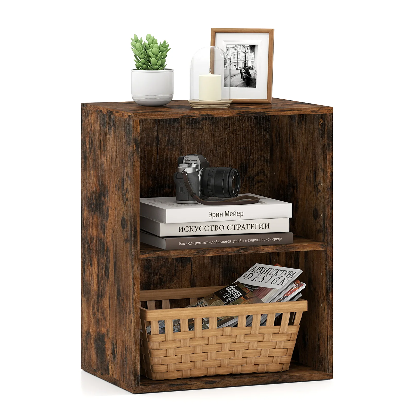 2-Cube Bookcase Floor Standing Open Bookshelf with 5-Position Adjustable Shelf, Brown - Image 5