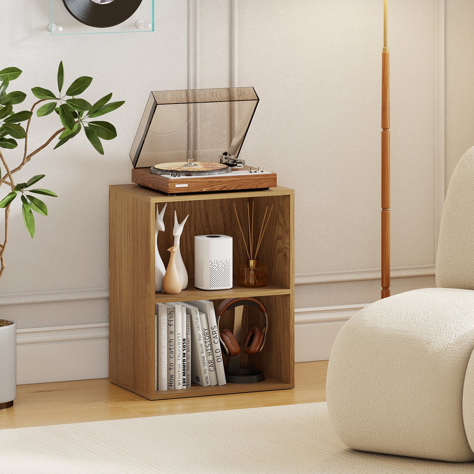 2-Cube Bookcase Floor Standing Open Bookshelf with 5-Position Adjustable Shelf, Natural - Image 2