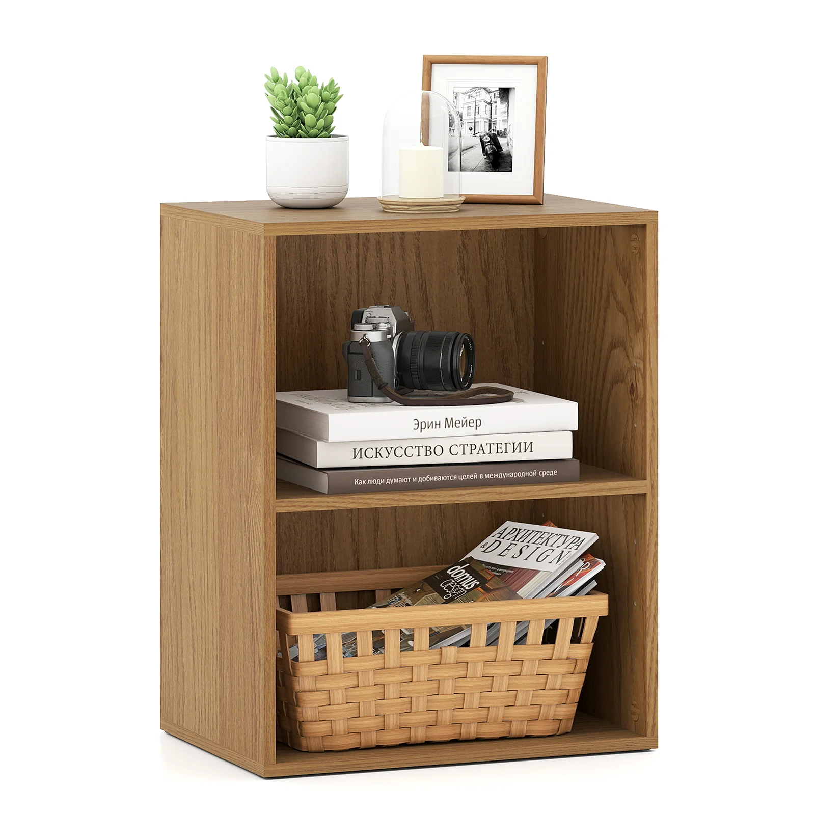 2-Cube Bookcase Floor Standing Open Bookshelf with 5-Position Adjustable Shelf, Natural - Image 5