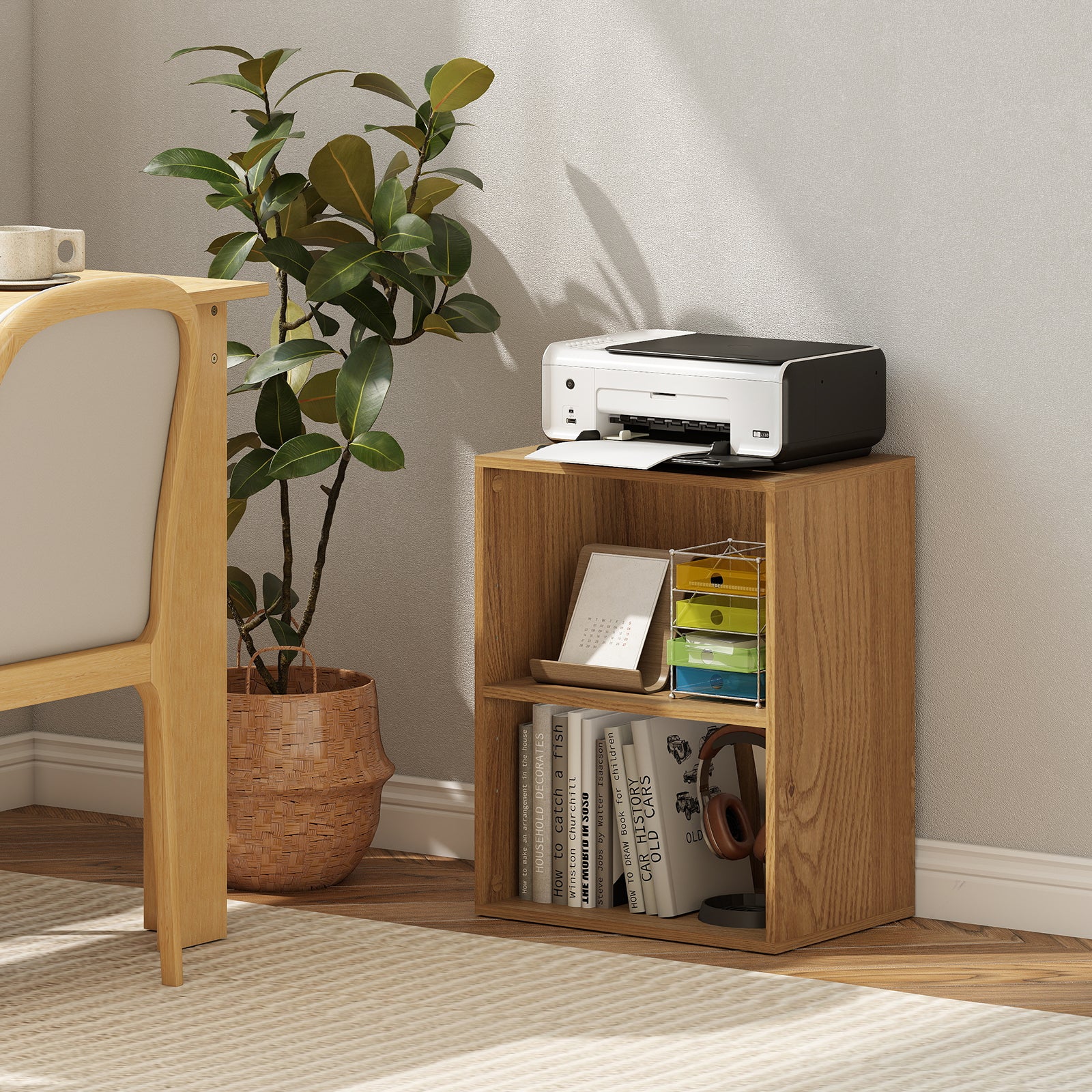 2-Cube Bookcase Floor Standing Open Bookshelf with 5-Position Adjustable Shelf, Natural - Image 7
