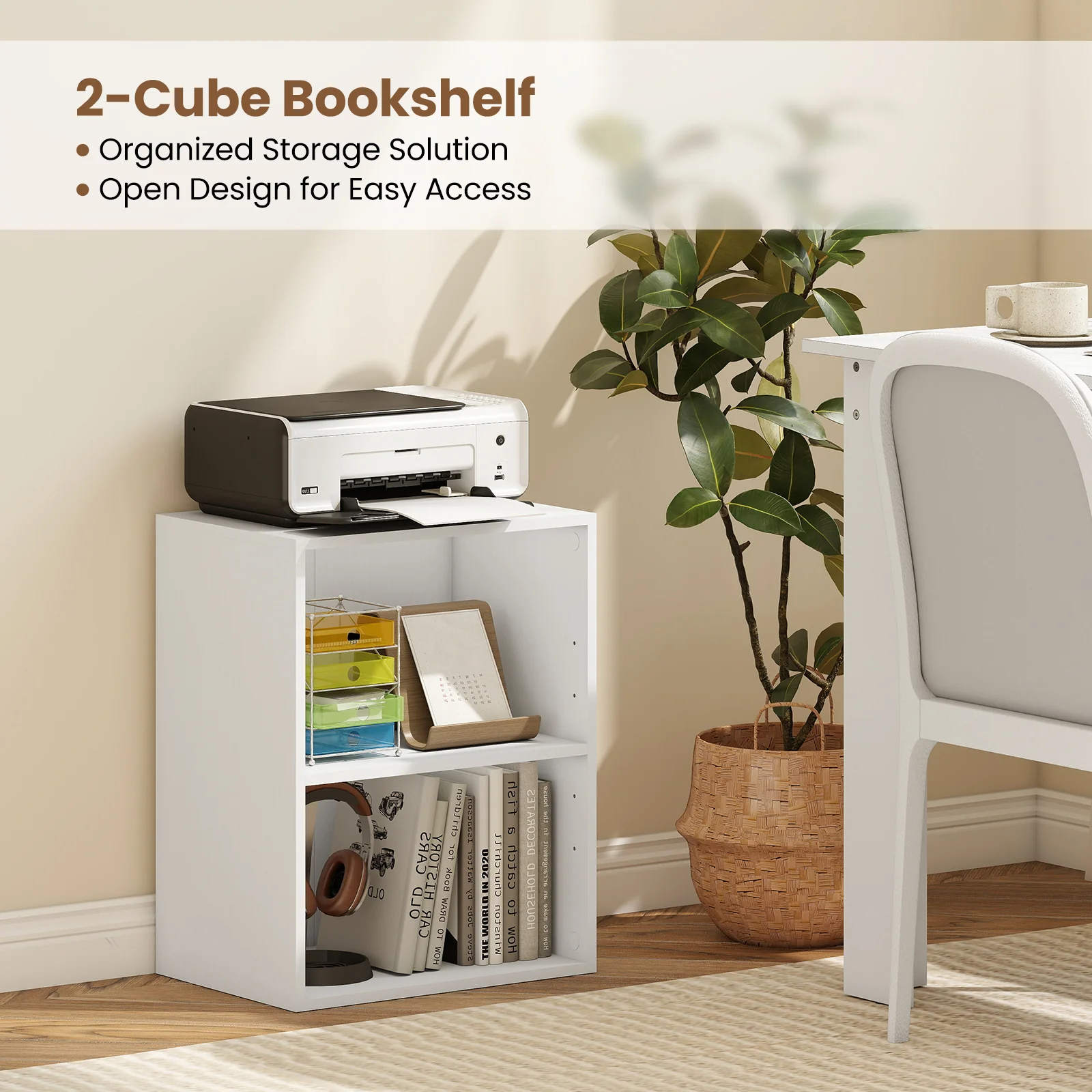 2-Cube Bookcase Floor Standing Open Bookshelf with 5-Position Adjustable Shelf, White - Image 10