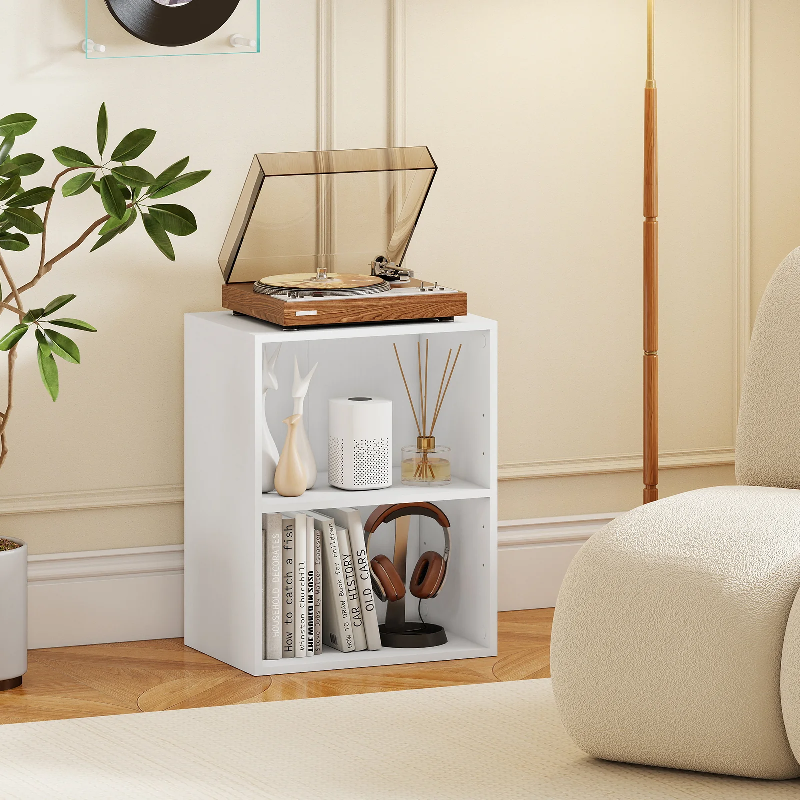 2-Cube Bookcase Floor Standing Open Bookshelf with 5-Position Adjustable Shelf, White - Image 2