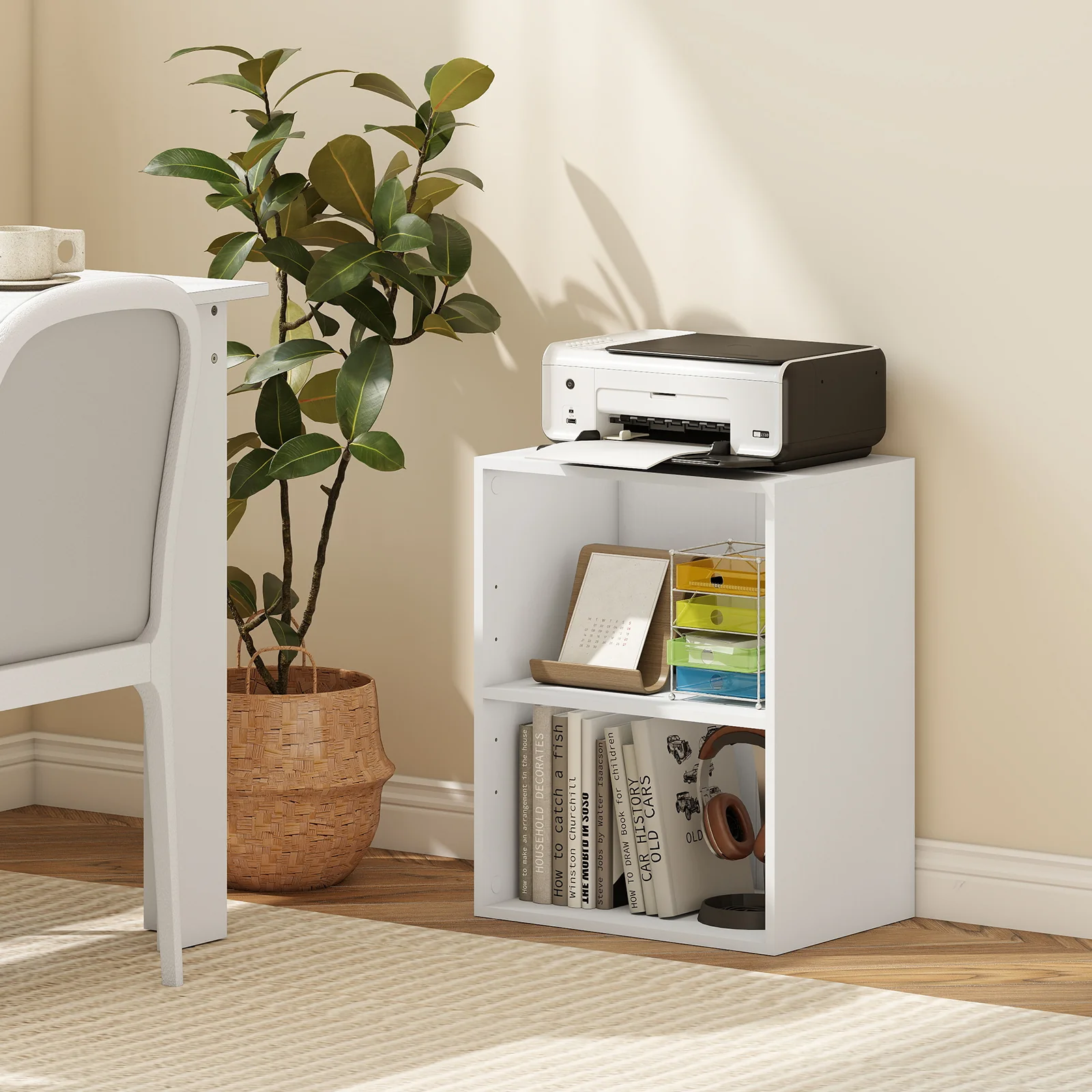 2-Cube Bookcase Floor Standing Open Bookshelf with 5-Position Adjustable Shelf, White - Image 3
