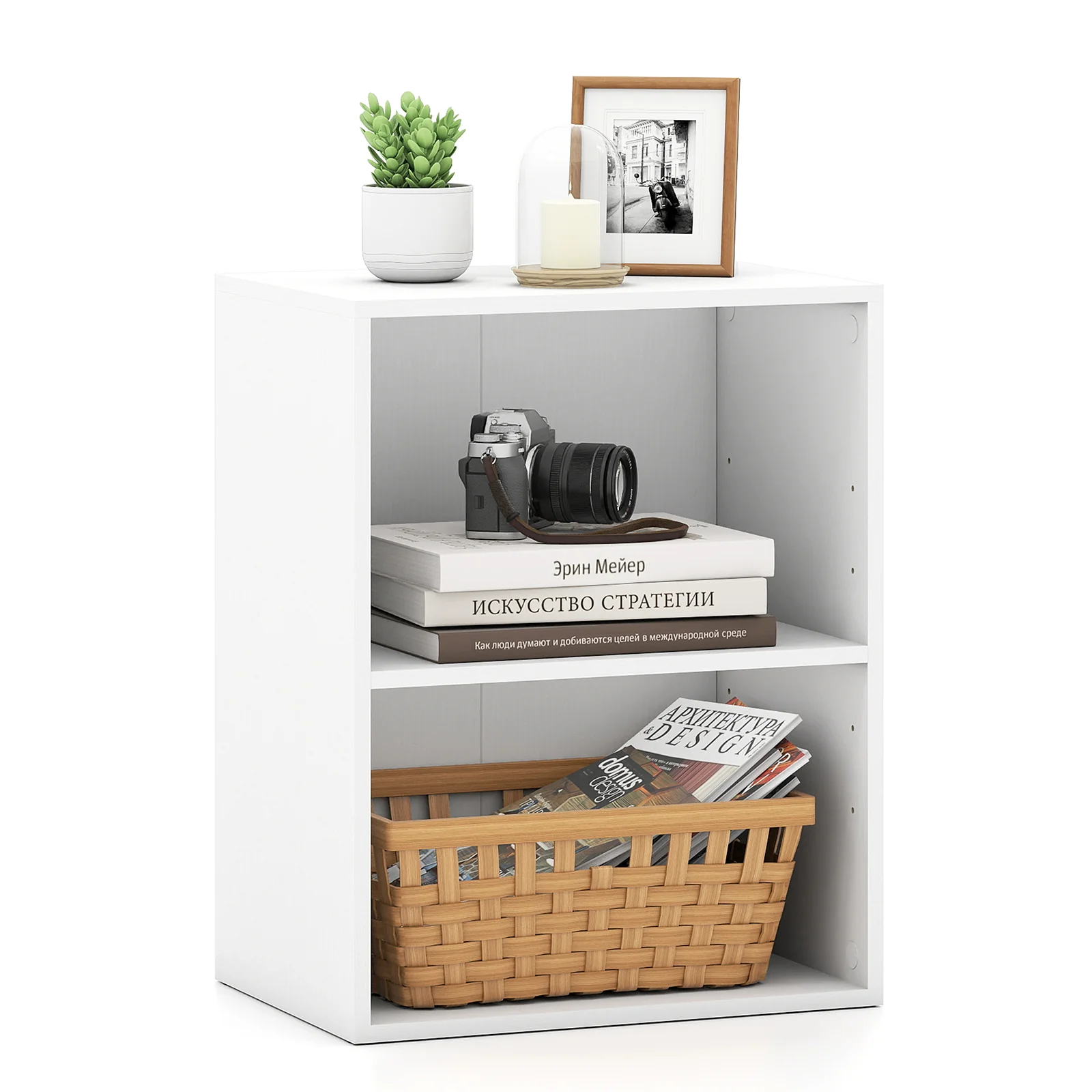 2-Cube Bookcase Floor Standing Open Bookshelf with 5-Position Adjustable Shelf, White - Image 5