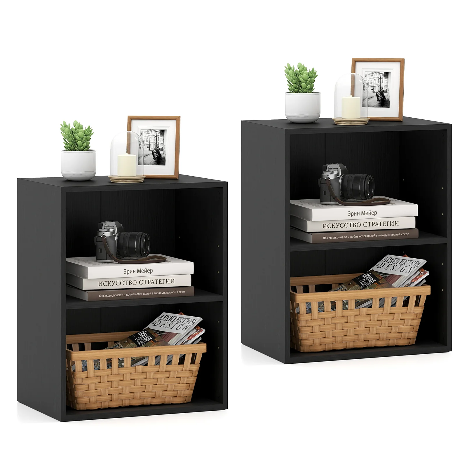 2-Cube Bookcase Set of 2 Floor Standing Open Bookshelf w/ 5-Position Adjustable Shelf, Black - Image 4
