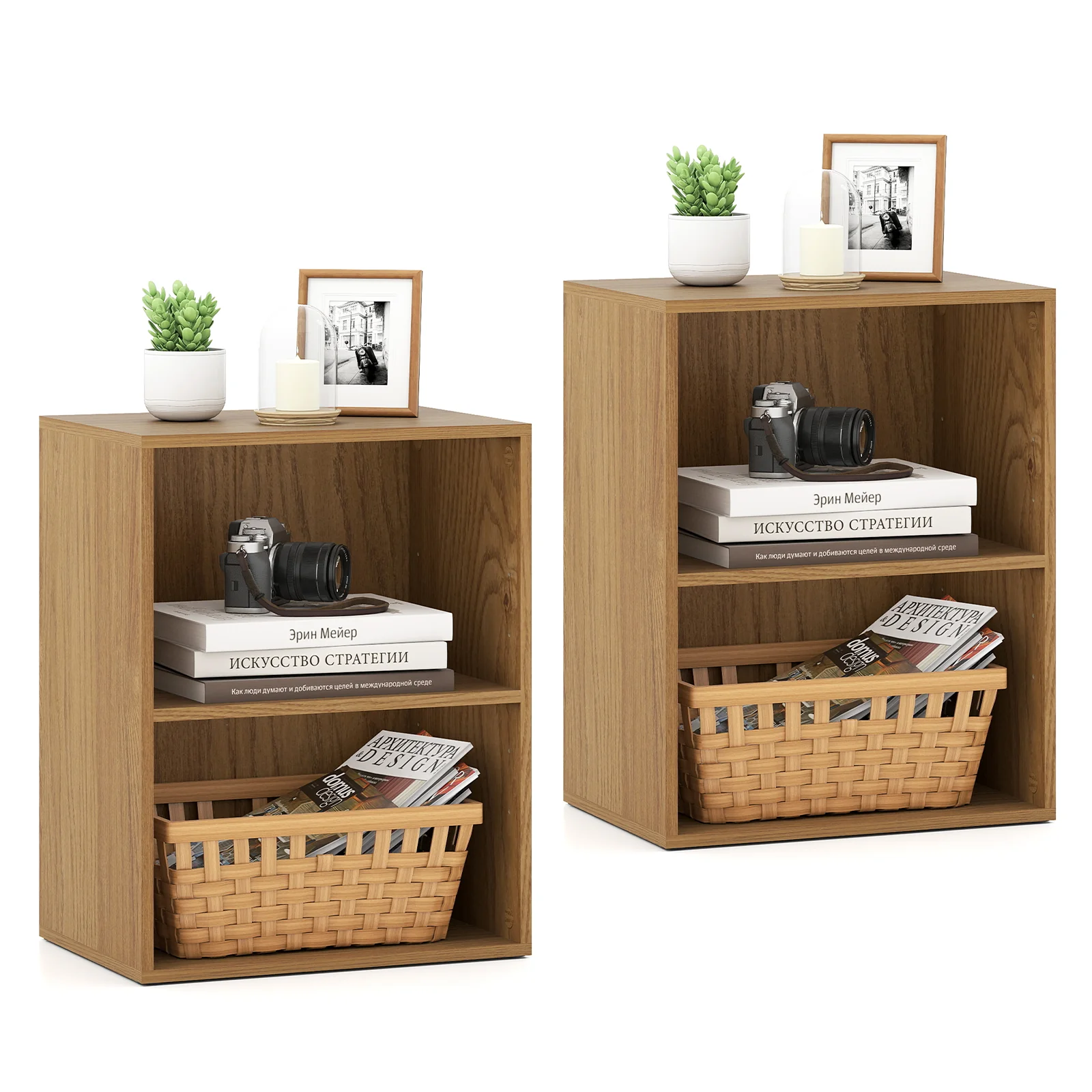 2-Cube Bookcase Set of 2 Floor Standing Open Bookshelf w/ 5-Position Adjustable Shelf, Natural - Image 4