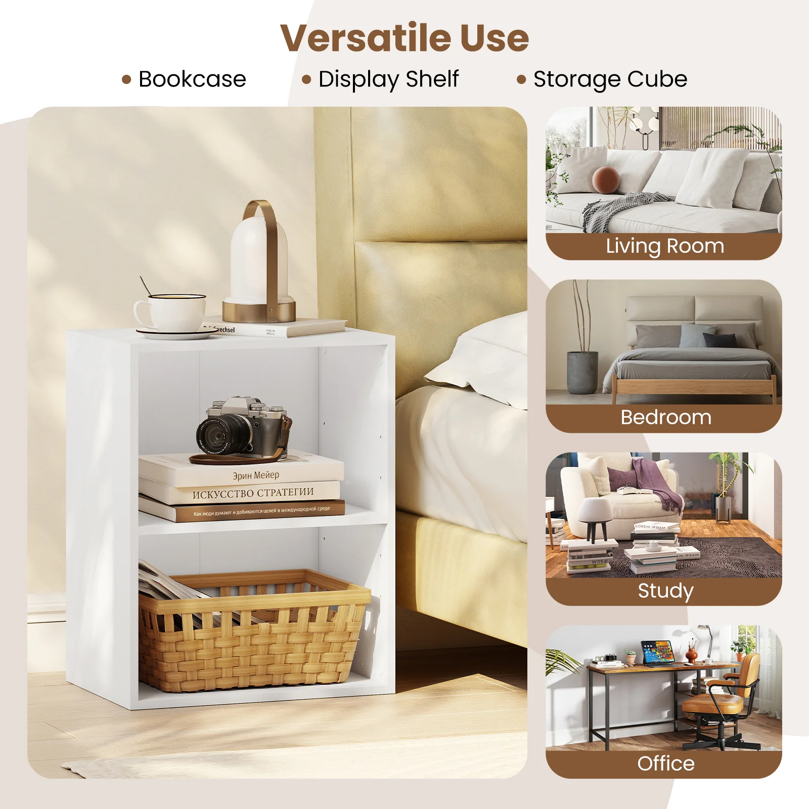 2-Cube Bookcase Set of 2 Floor Standing Open Bookshelf w/ 5-Position Adjustable Shelf, White - Image 10
