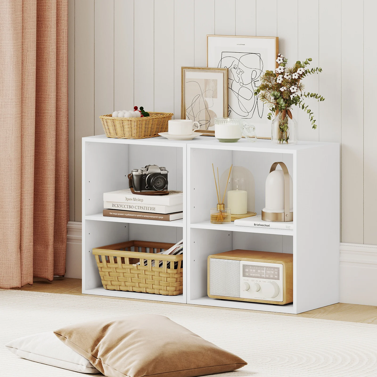 2-Cube Bookcase Set of 2 Floor Standing Open Bookshelf w/ 5-Position Adjustable Shelf, White - Image 2