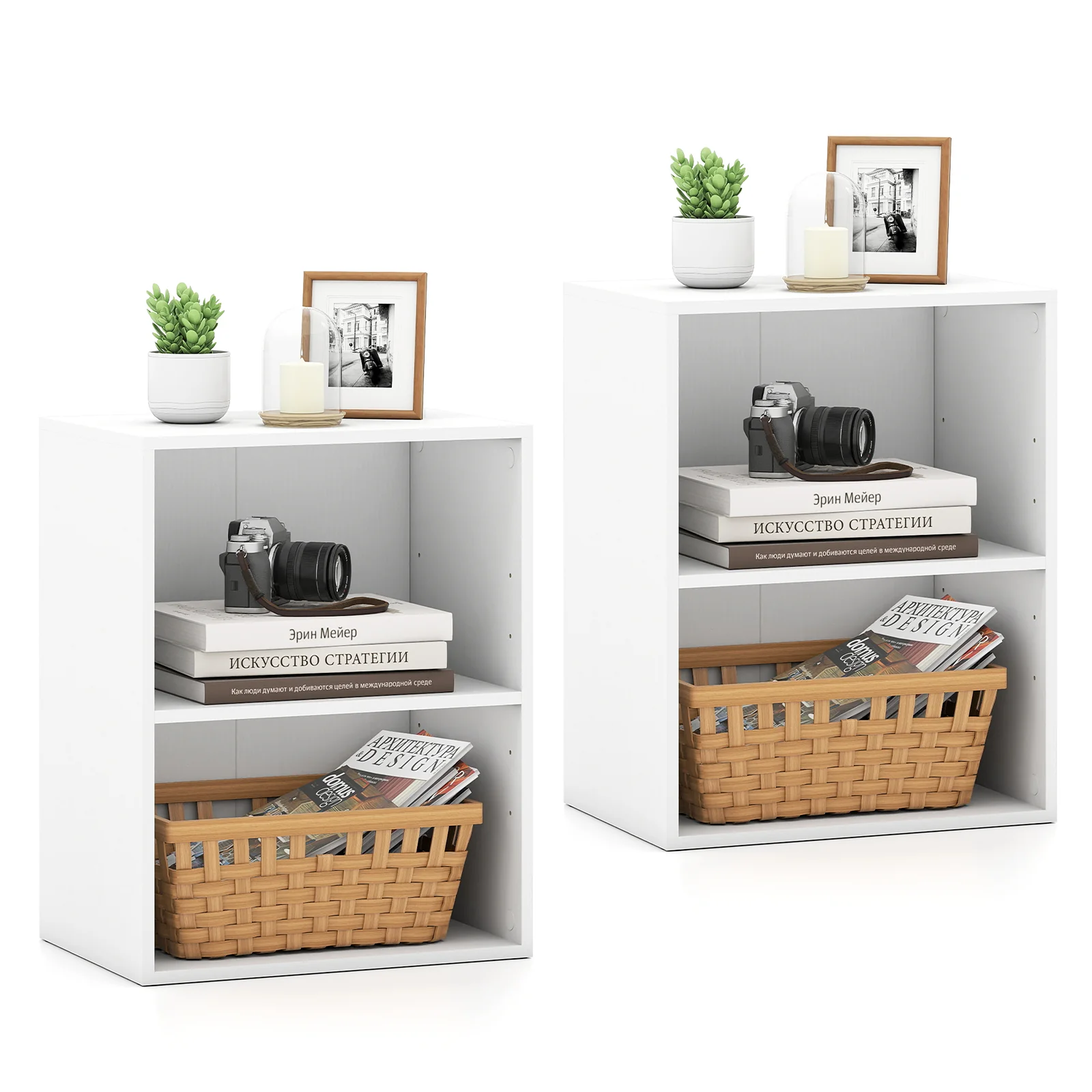 2-Cube Bookcase Set of 2 Floor Standing Open Bookshelf w/ 5-Position Adjustable Shelf, White - Image 4