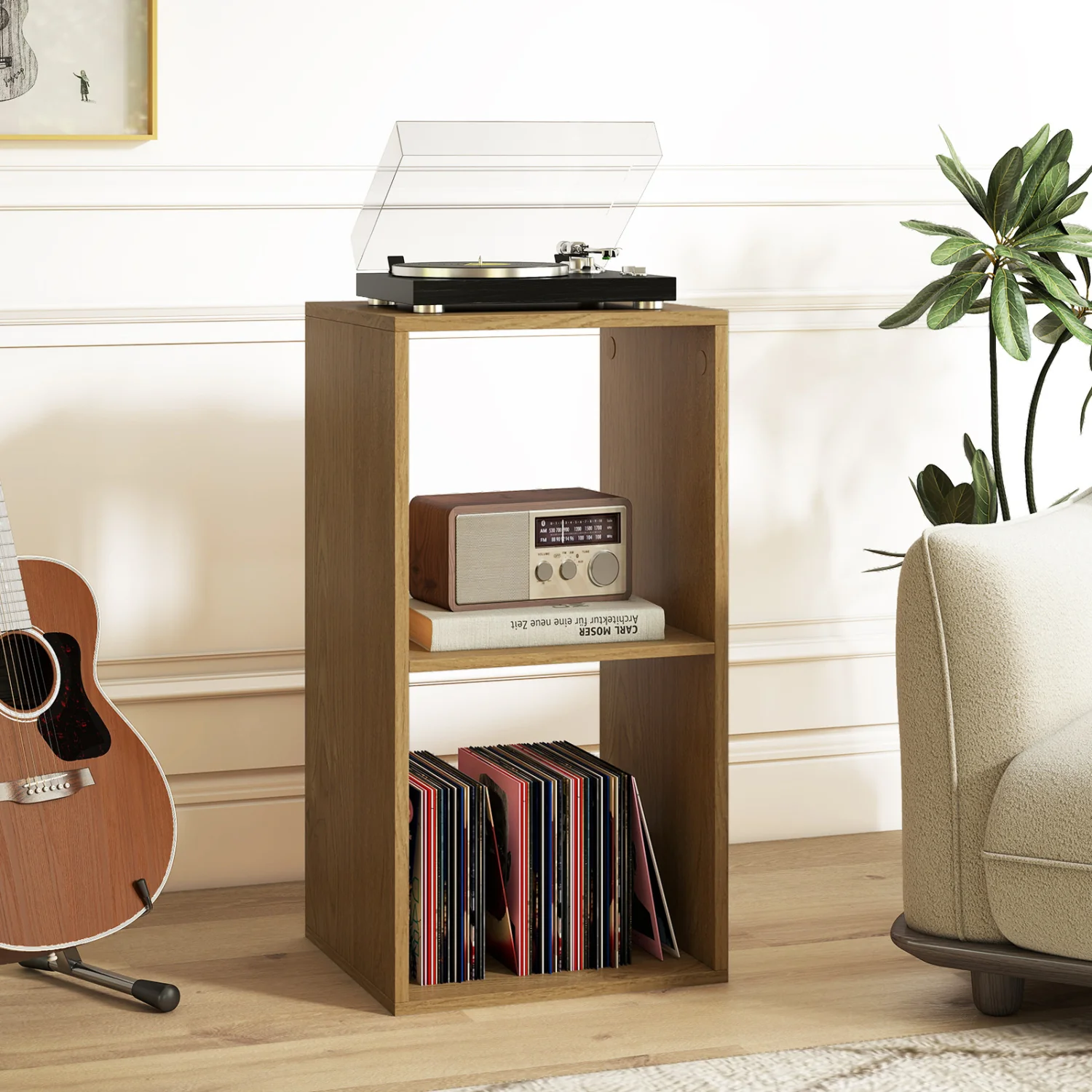 2 Cube Bookshelf with Back Guardrail for Living Room Bedroom, Natural - Image 2
