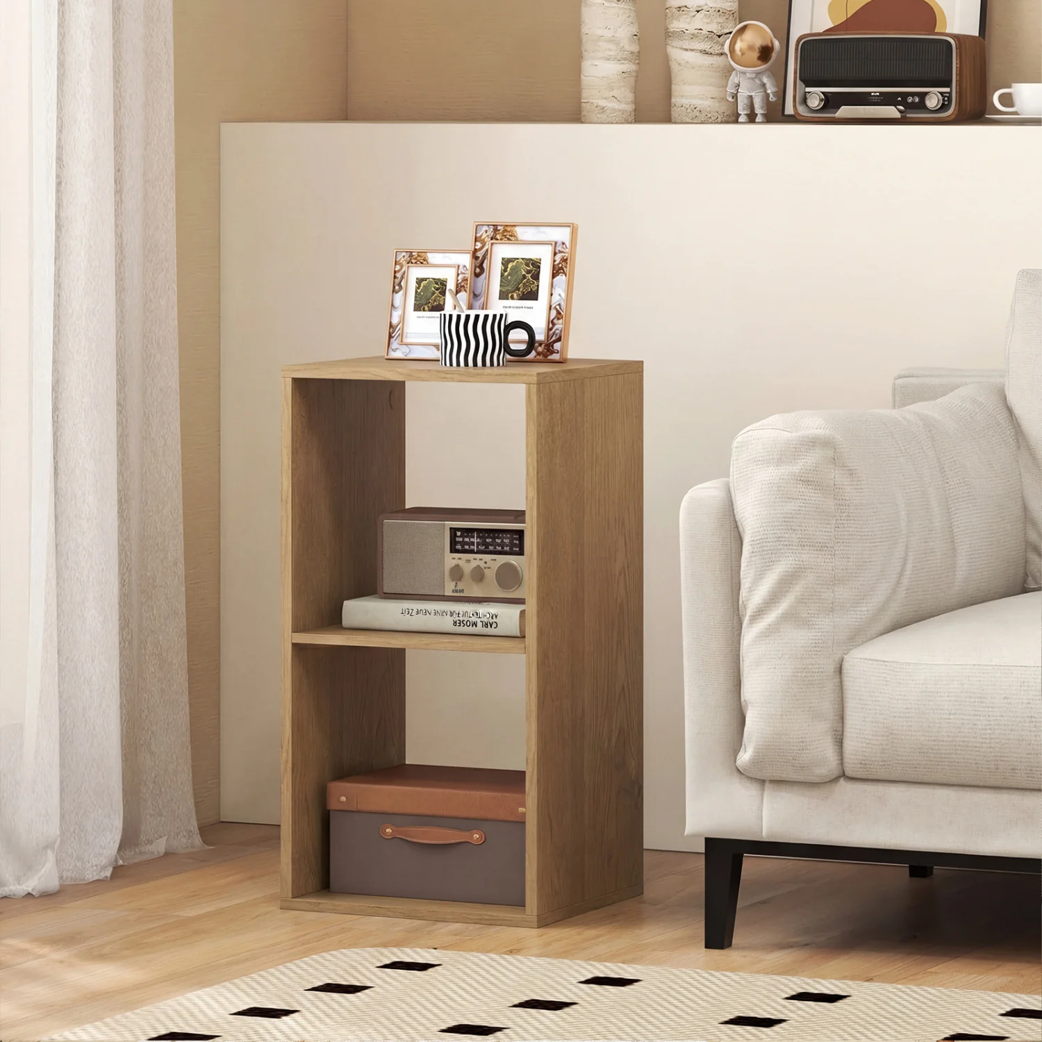 2 Cube Bookshelf with Back Guardrail for Living Room Bedroom, Natural - Image 3