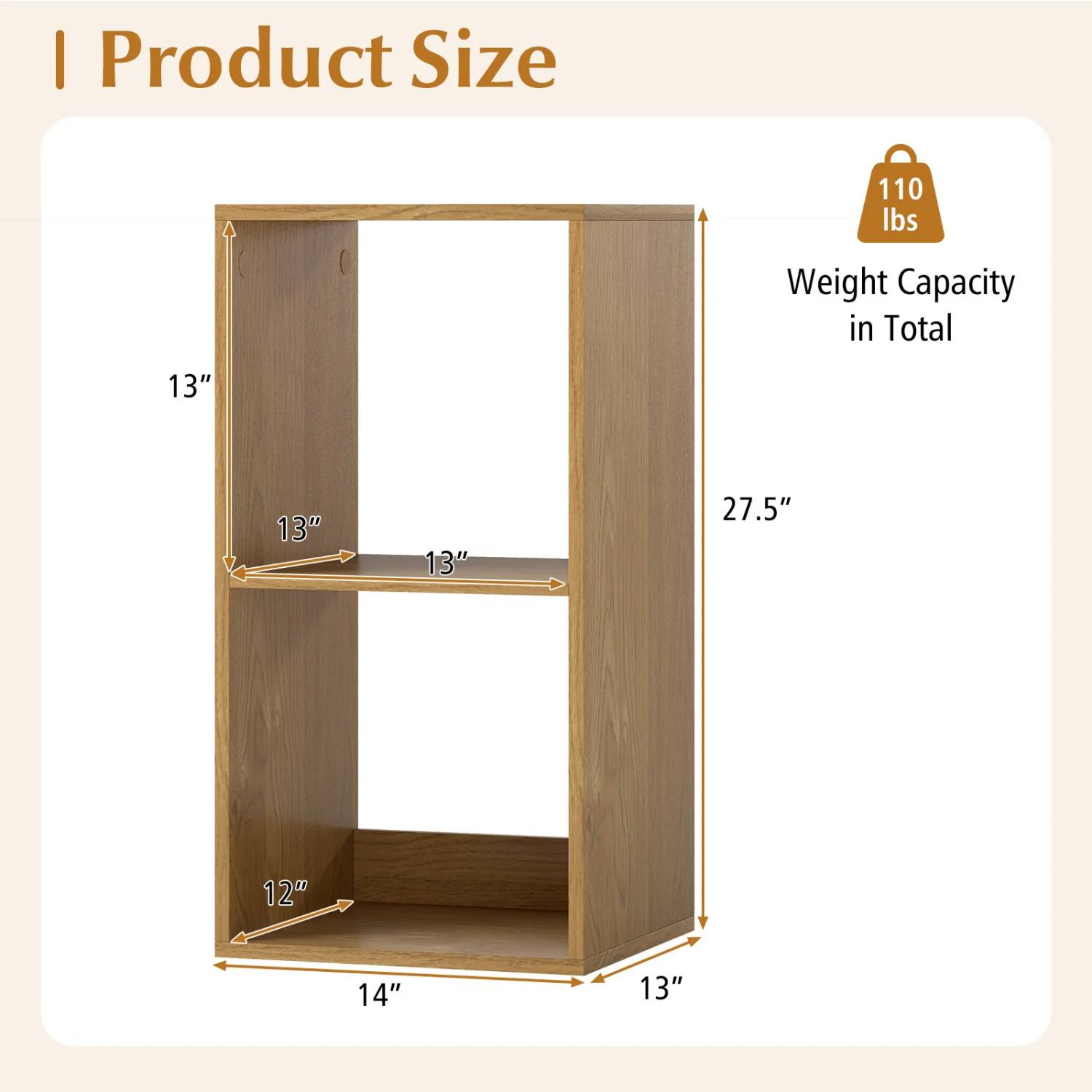 2 Cube Bookshelf with Back Guardrail for Living Room Bedroom, Natural - Image 6