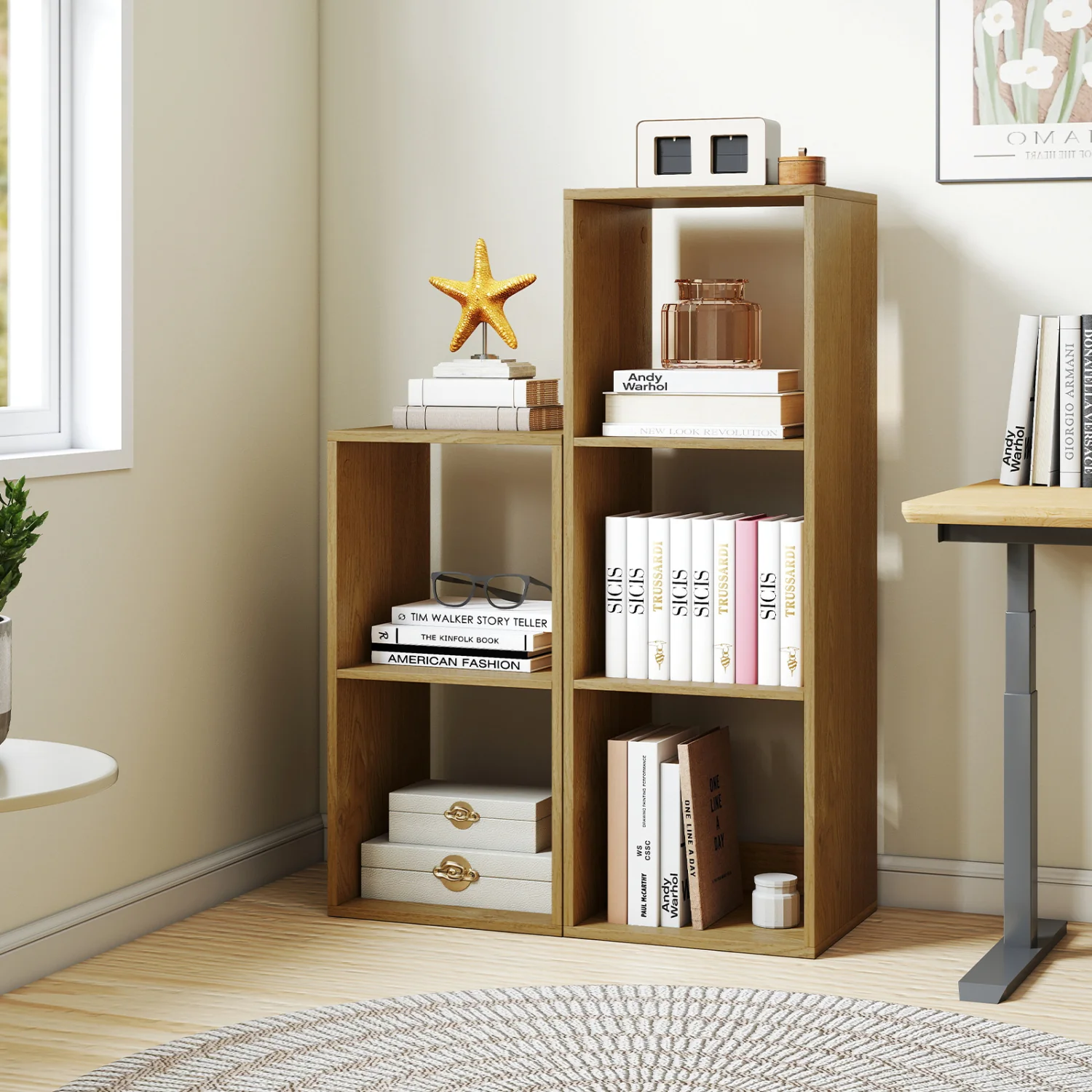 2 Cube Bookshelf with Back Guardrail for Living Room Bedroom, Natural - Image 8