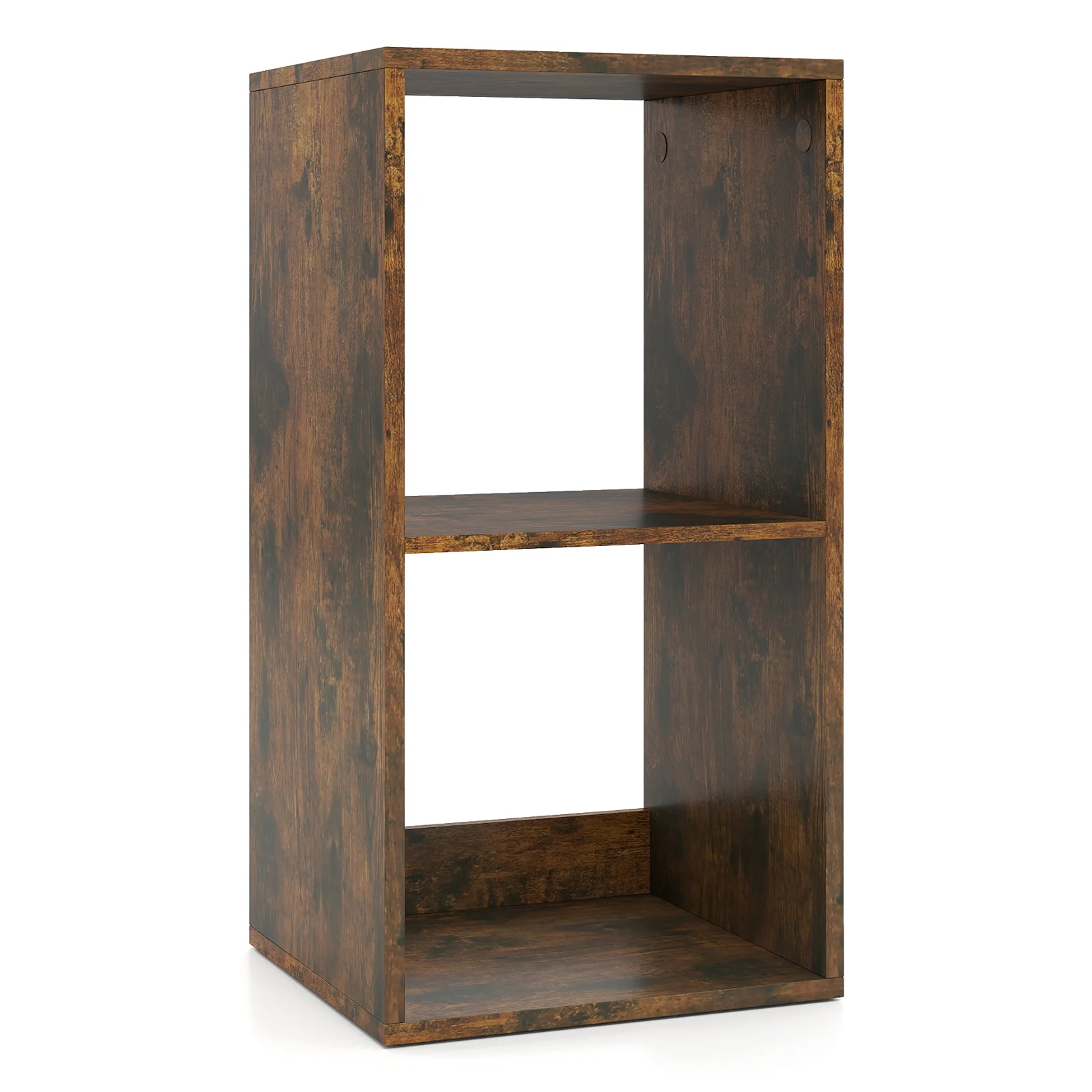 2 Cube Bookshelf with Back Guardrail for Living Room Bedroom, Rustic Brown - Image 4