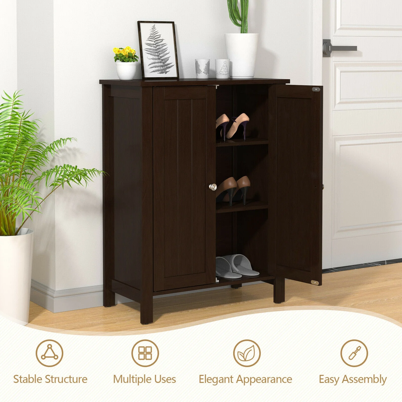 2-Door Bathroom Floor Cabinet, Brown - Image 8