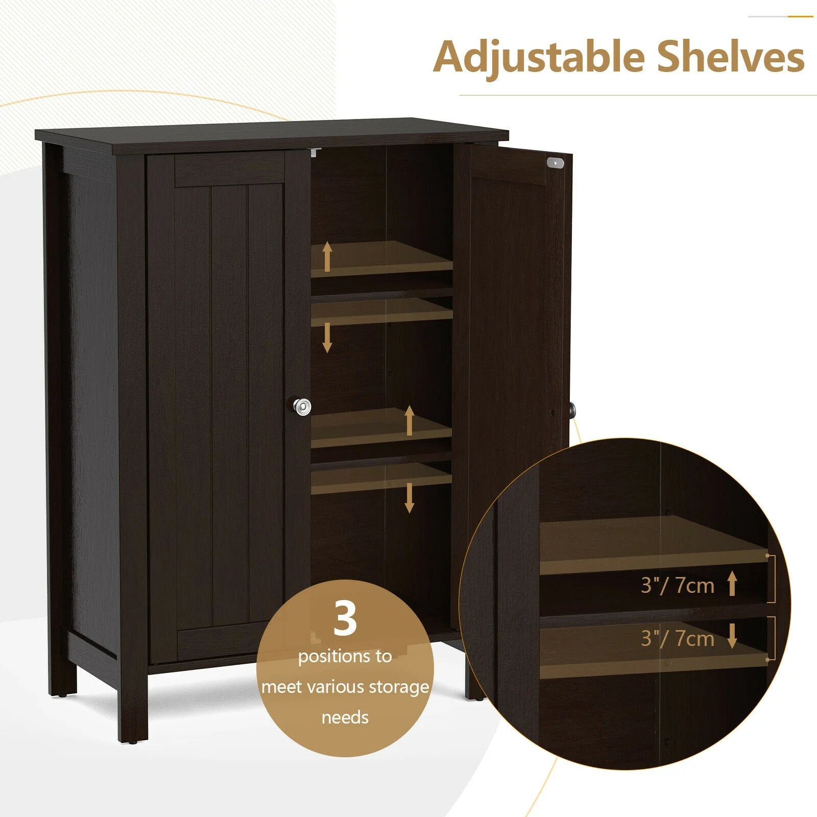 2-Door Bathroom Floor Cabinet, Brown - Image 9
