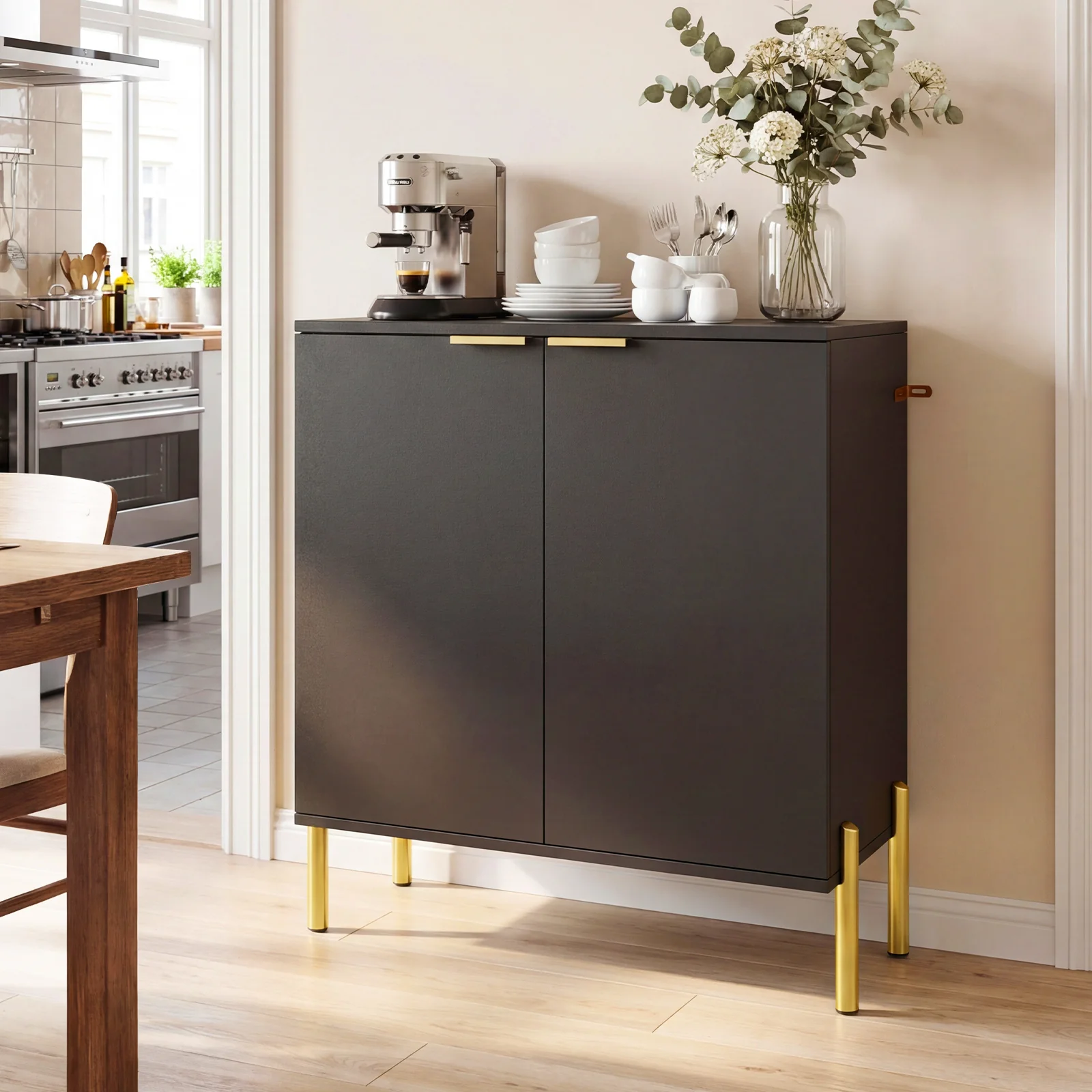 2-Door Buffet Cabinet Sideboard, Set of 2, Black - Image 3