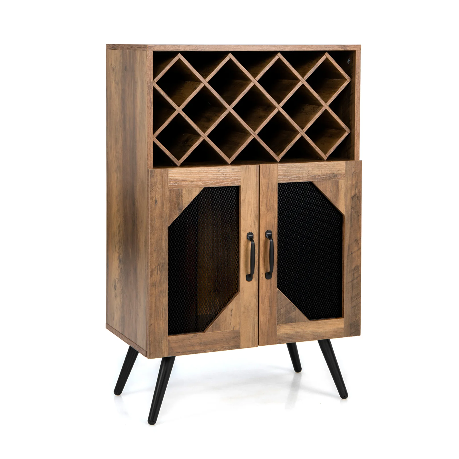 2-Door Farmhouse Kitchen Cabinet, Wine Rack, Glass Holder, Brown - Image 4