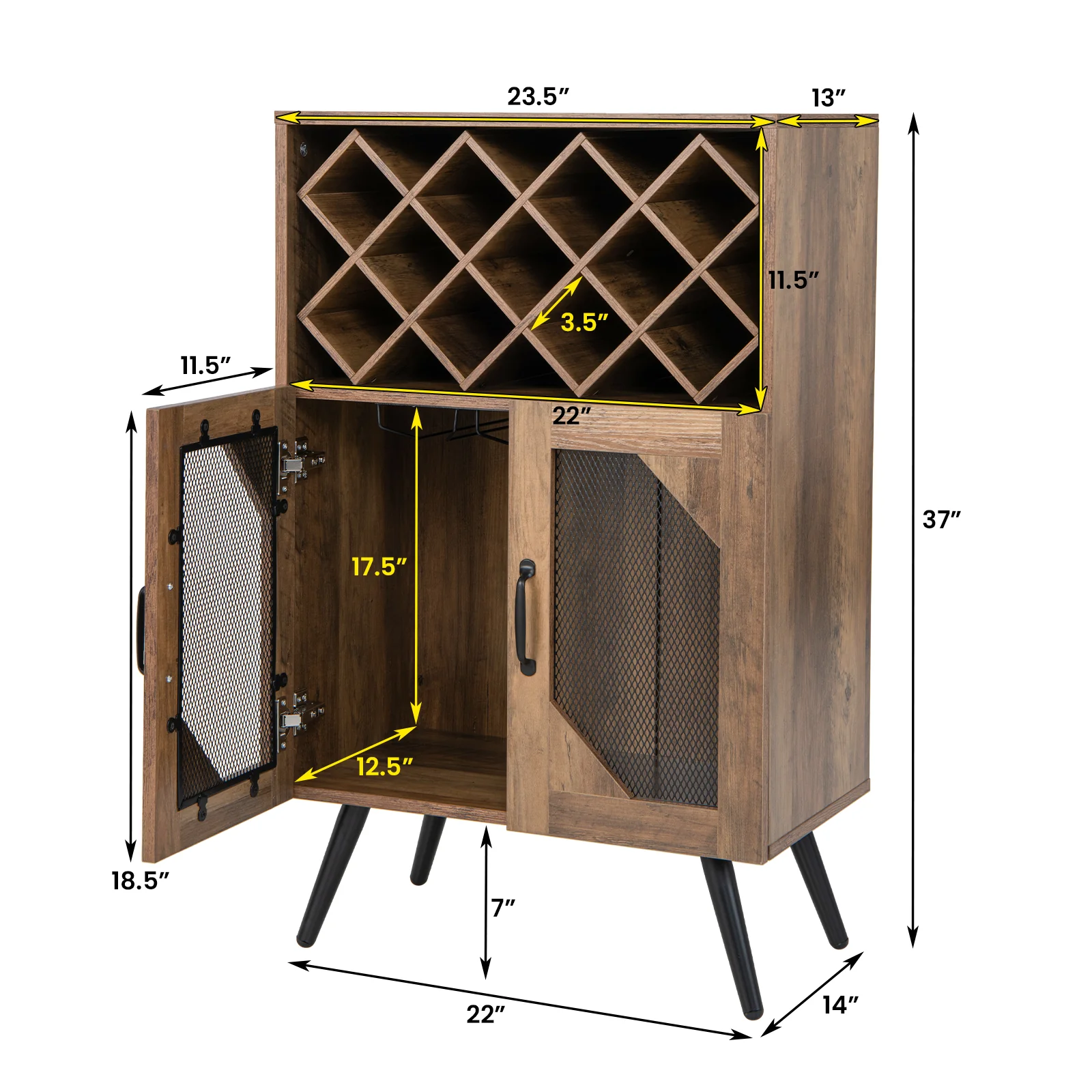 2-Door Farmhouse Kitchen Cabinet, Wine Rack, Glass Holder, Brown - Image 5