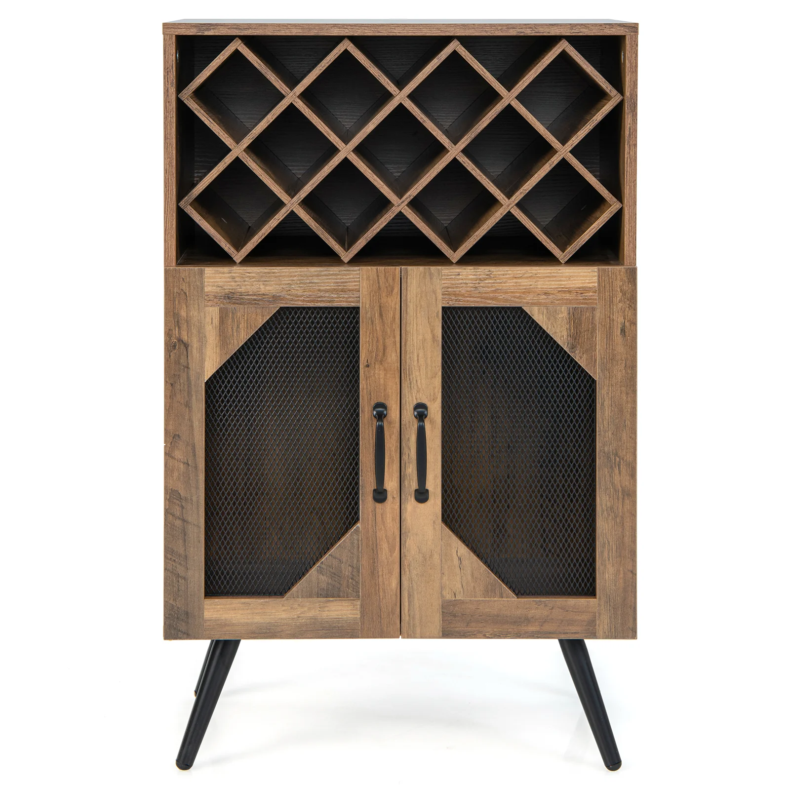 2-Door Farmhouse Kitchen Cabinet, Wine Rack, Glass Holder, Brown - Image 8